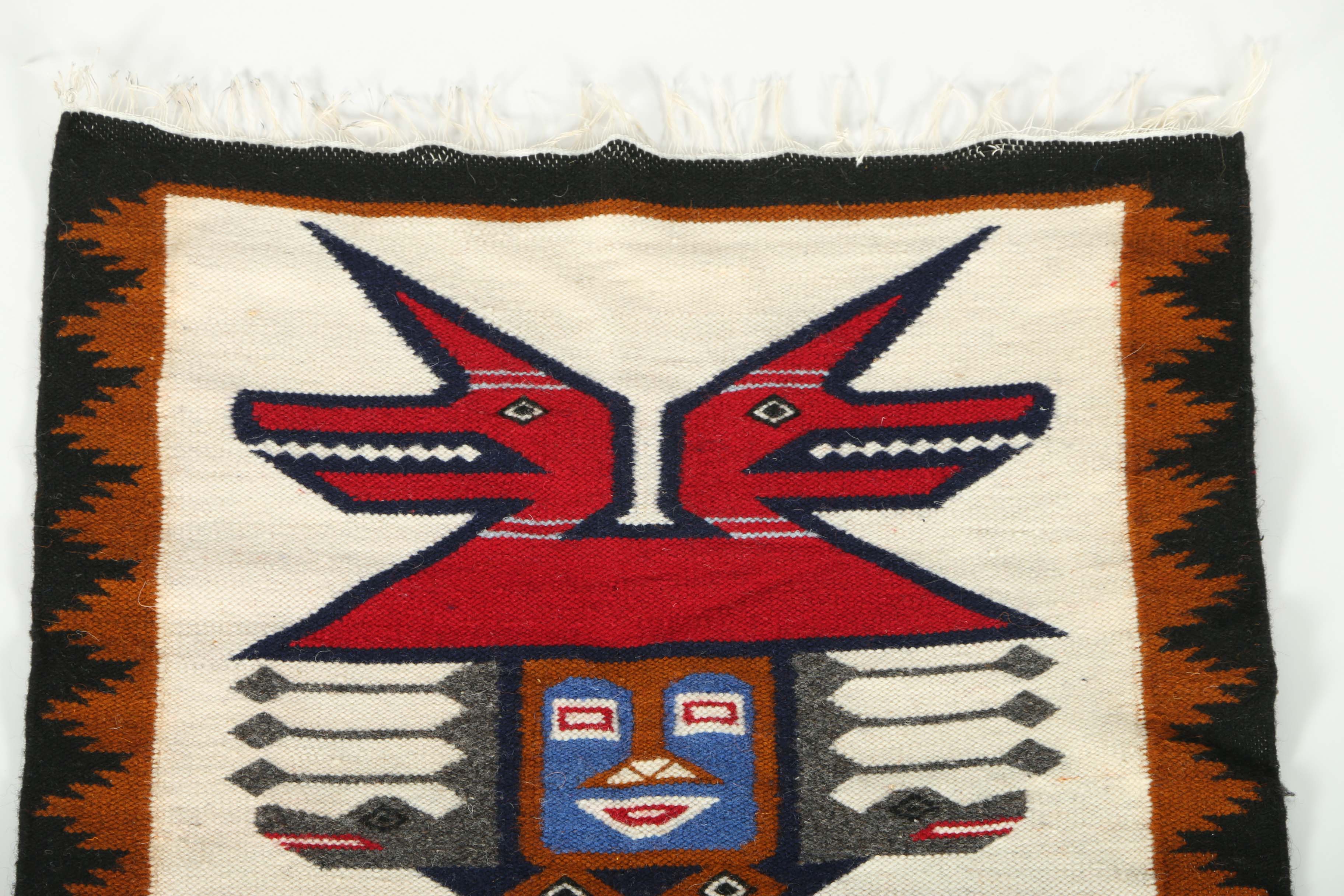 Handwoven Mexican Aztec-Style Rug