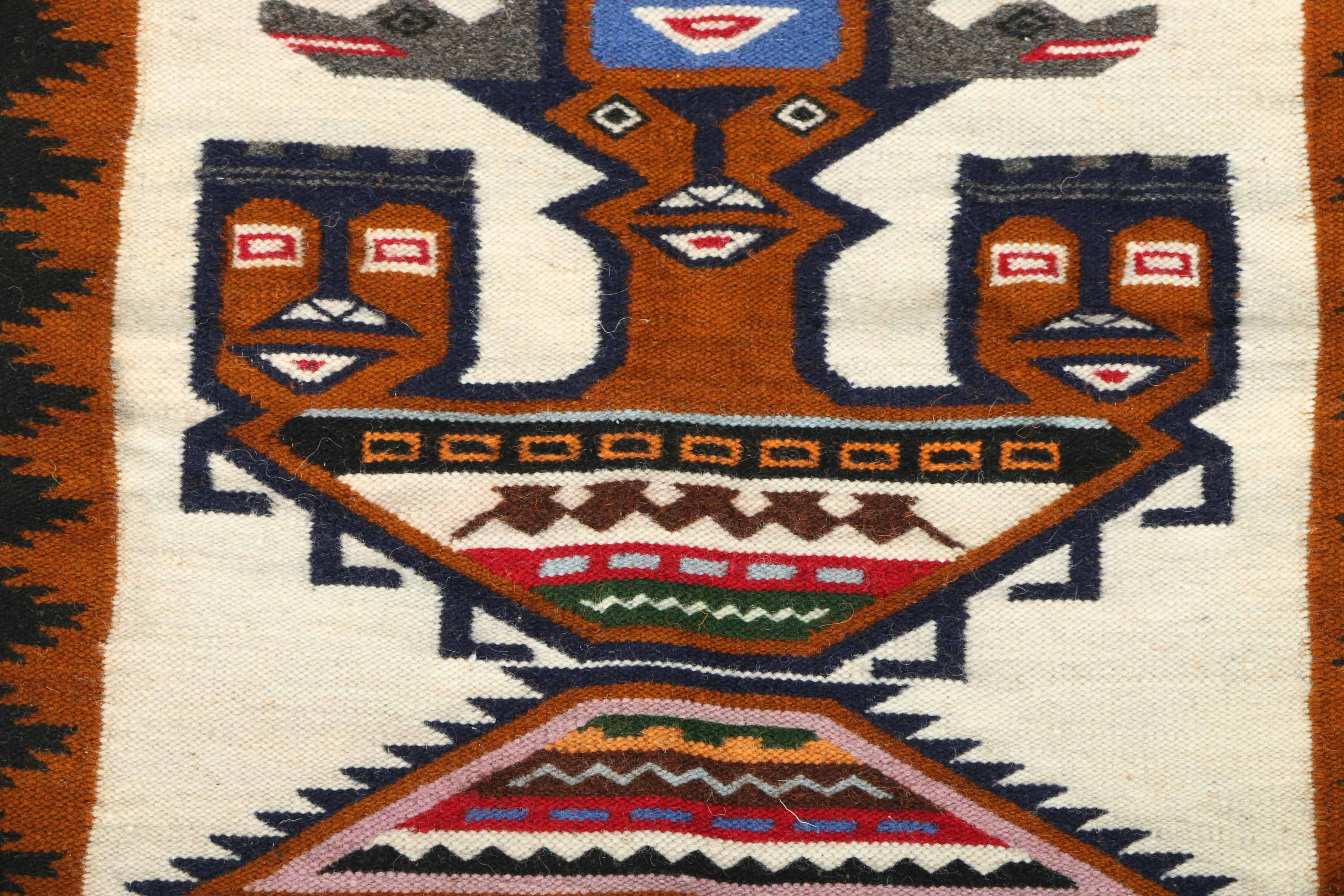 Handwoven Mexican Aztec-Style Rug