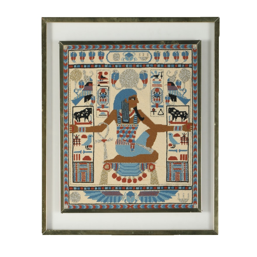 Egyptian Themed Framed Needlepoint