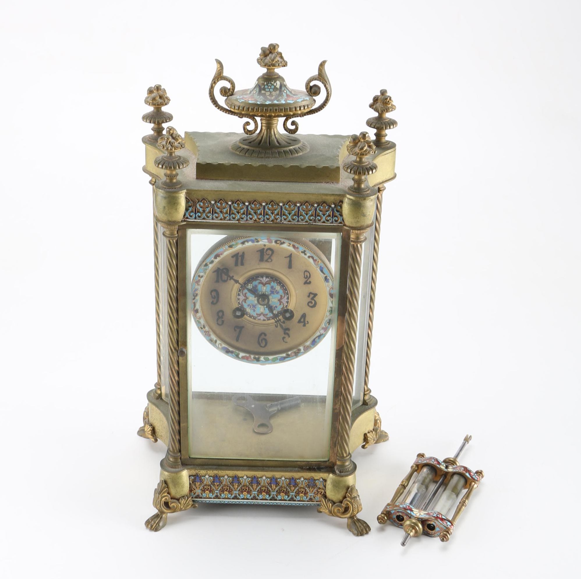 Vintage French Cloisonné Enamel and Brass Mantel Clock