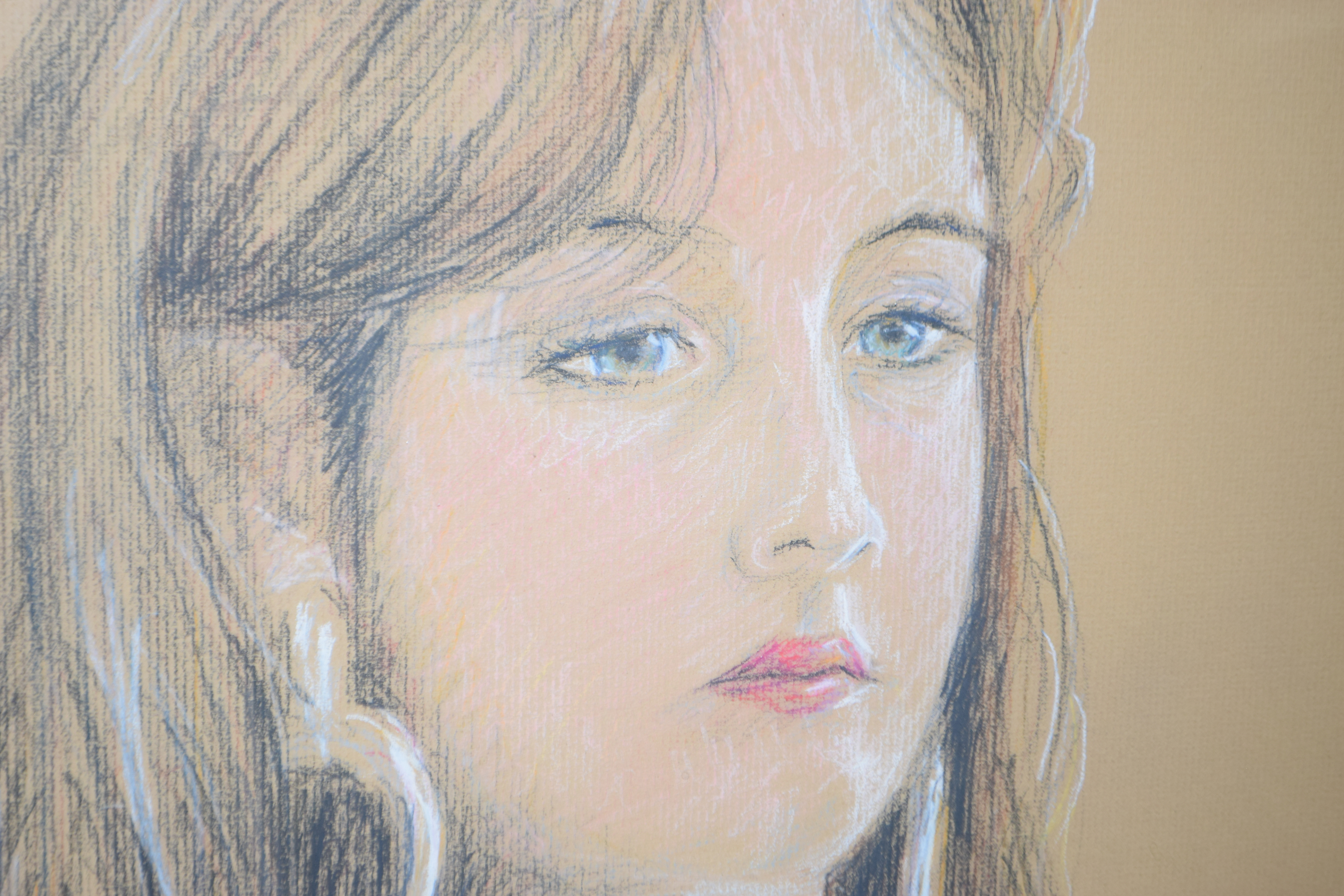 Framed Pastel Drawing of a Young Woman