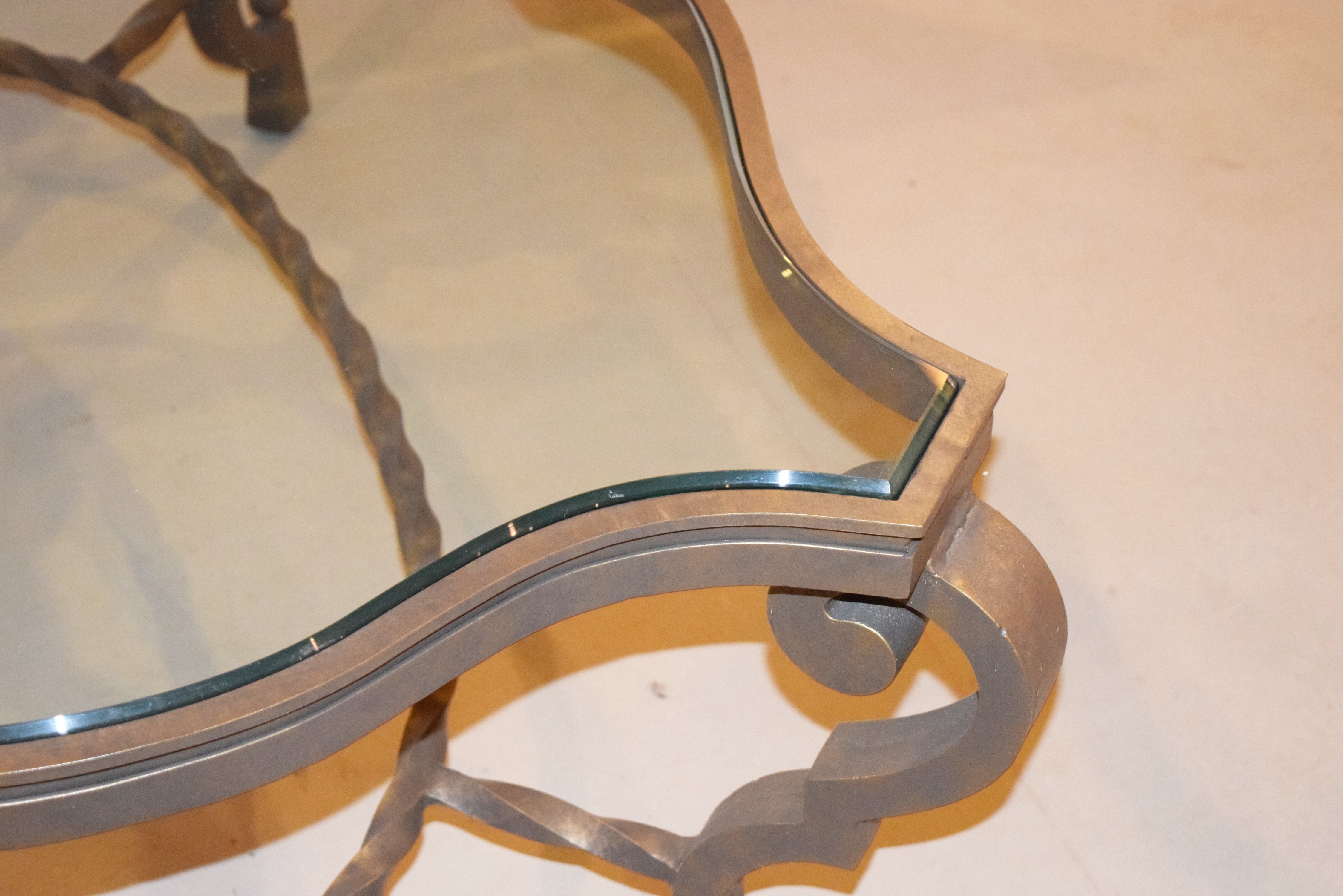 Elegant Glass Top Coffee Table with Antiqued Gold Metal Base