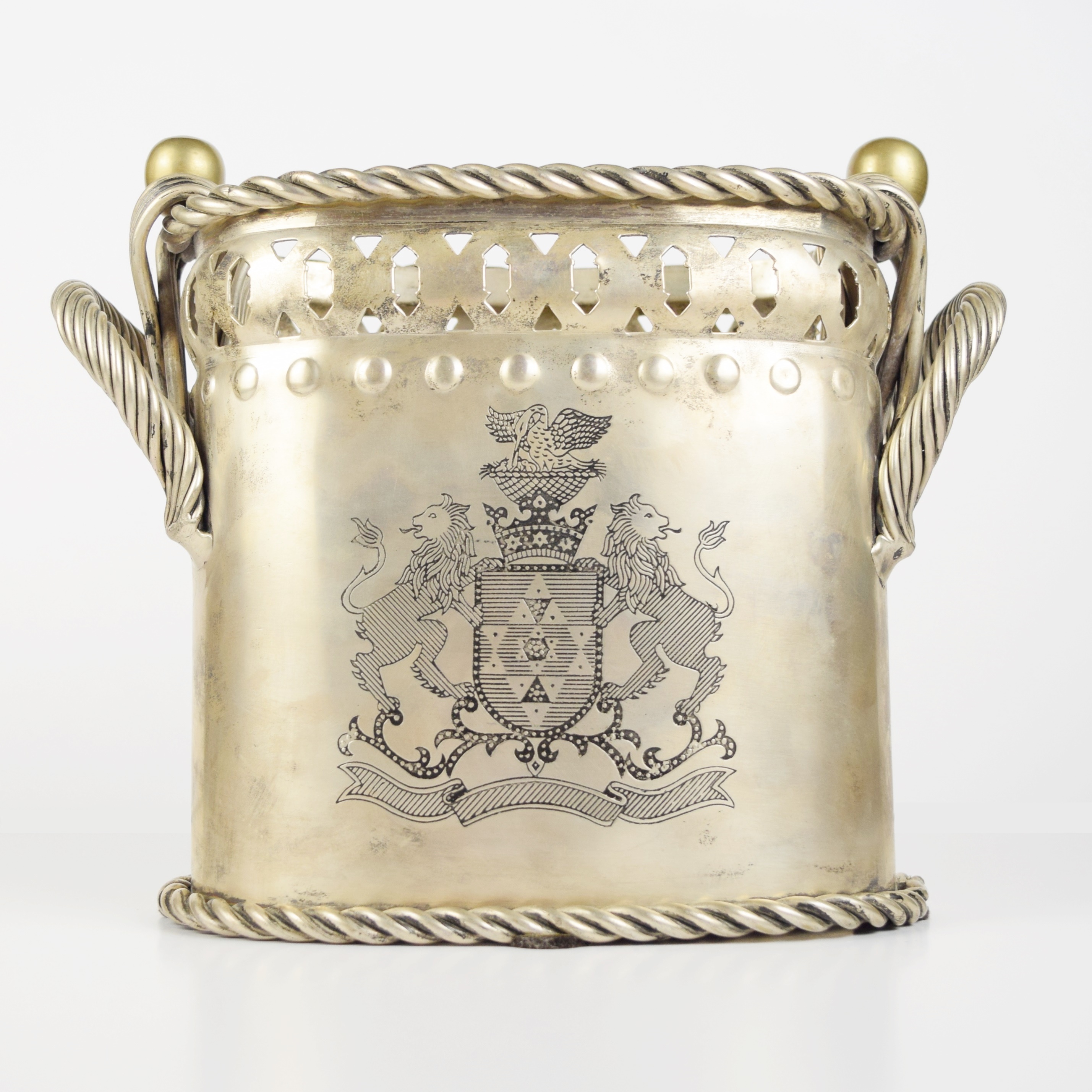 Metal Wine Cooler with Heraldic Engraving and Metal Rope Trim