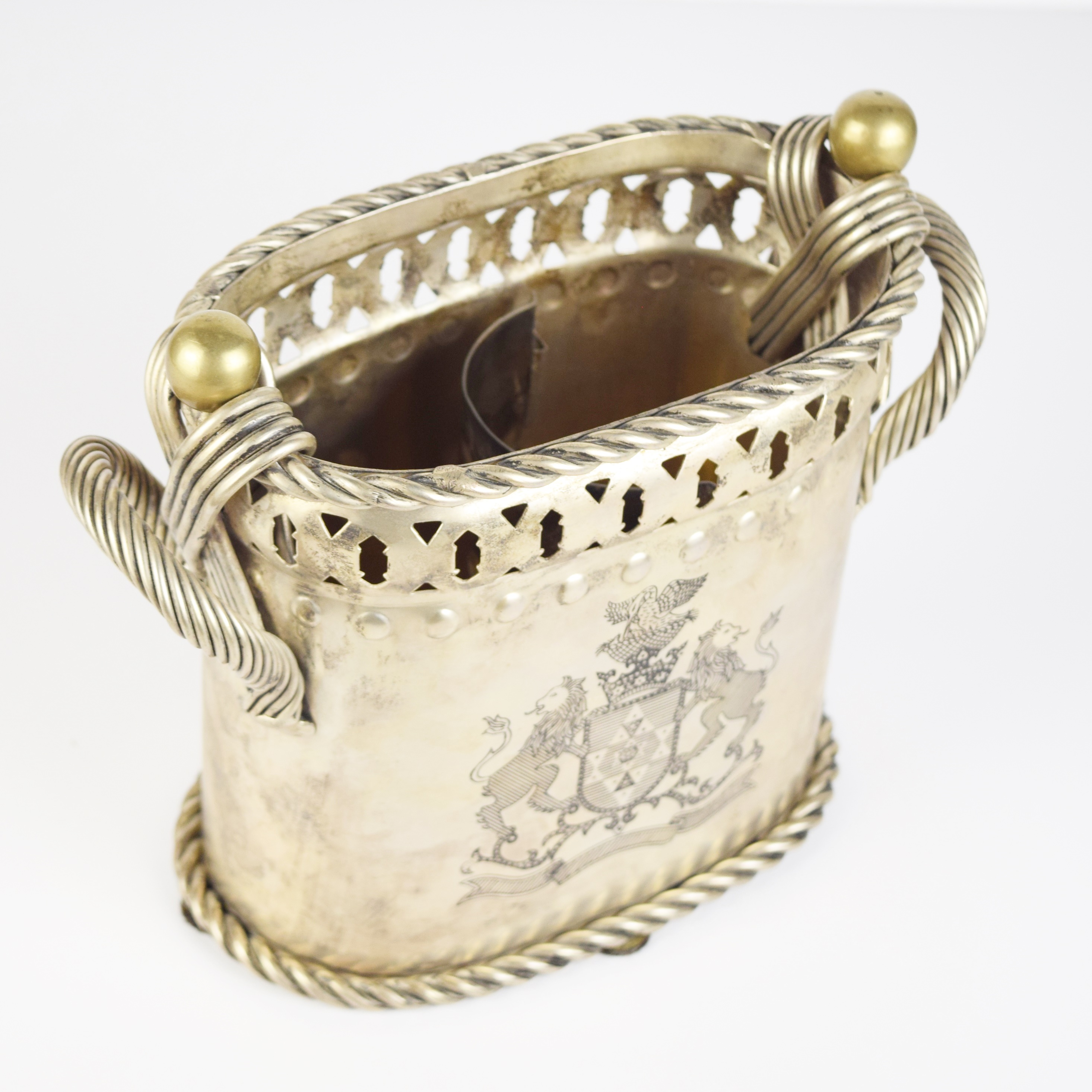 Metal Wine Cooler with Heraldic Engraving and Metal Rope Trim