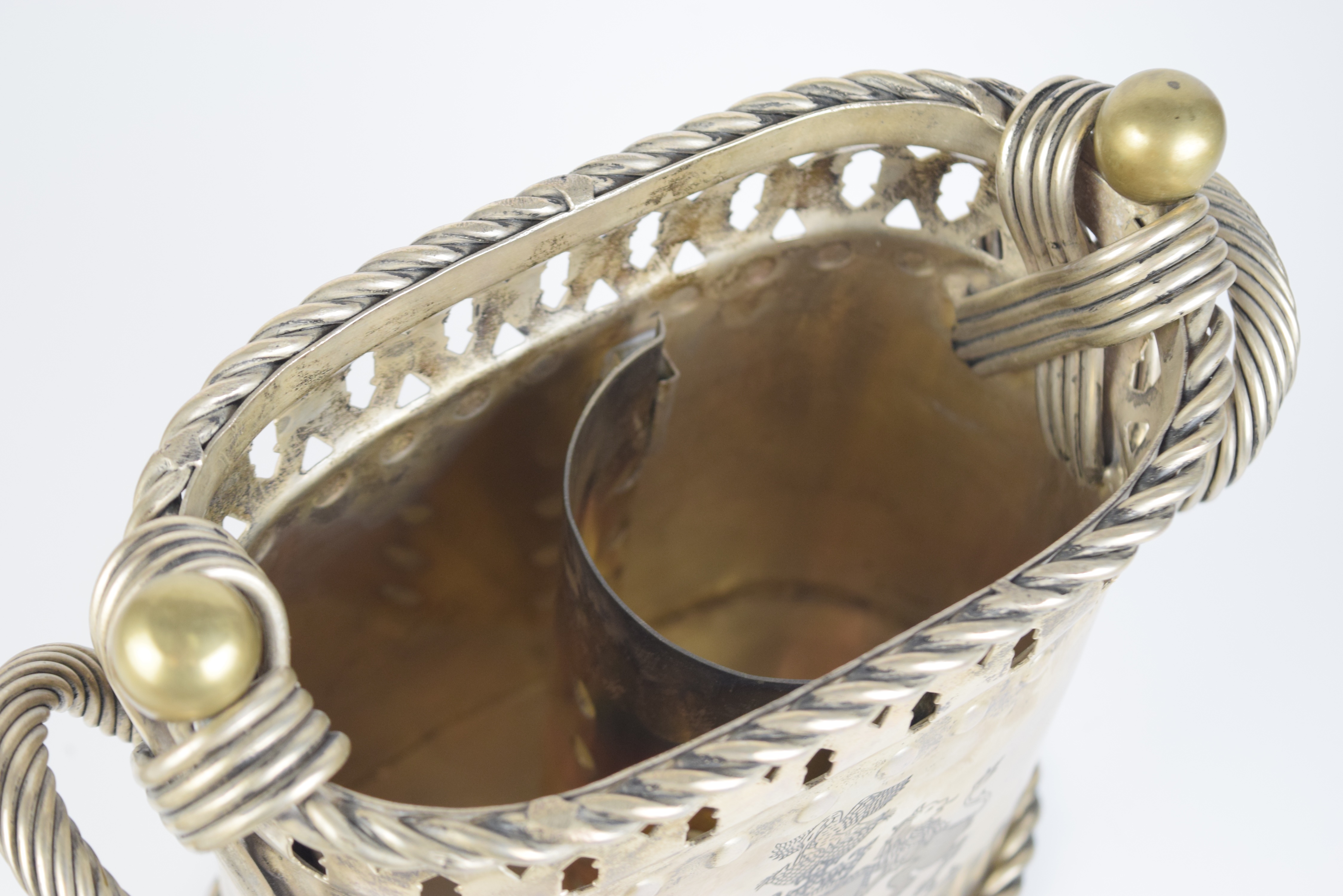 Metal Wine Cooler with Heraldic Engraving and Metal Rope Trim