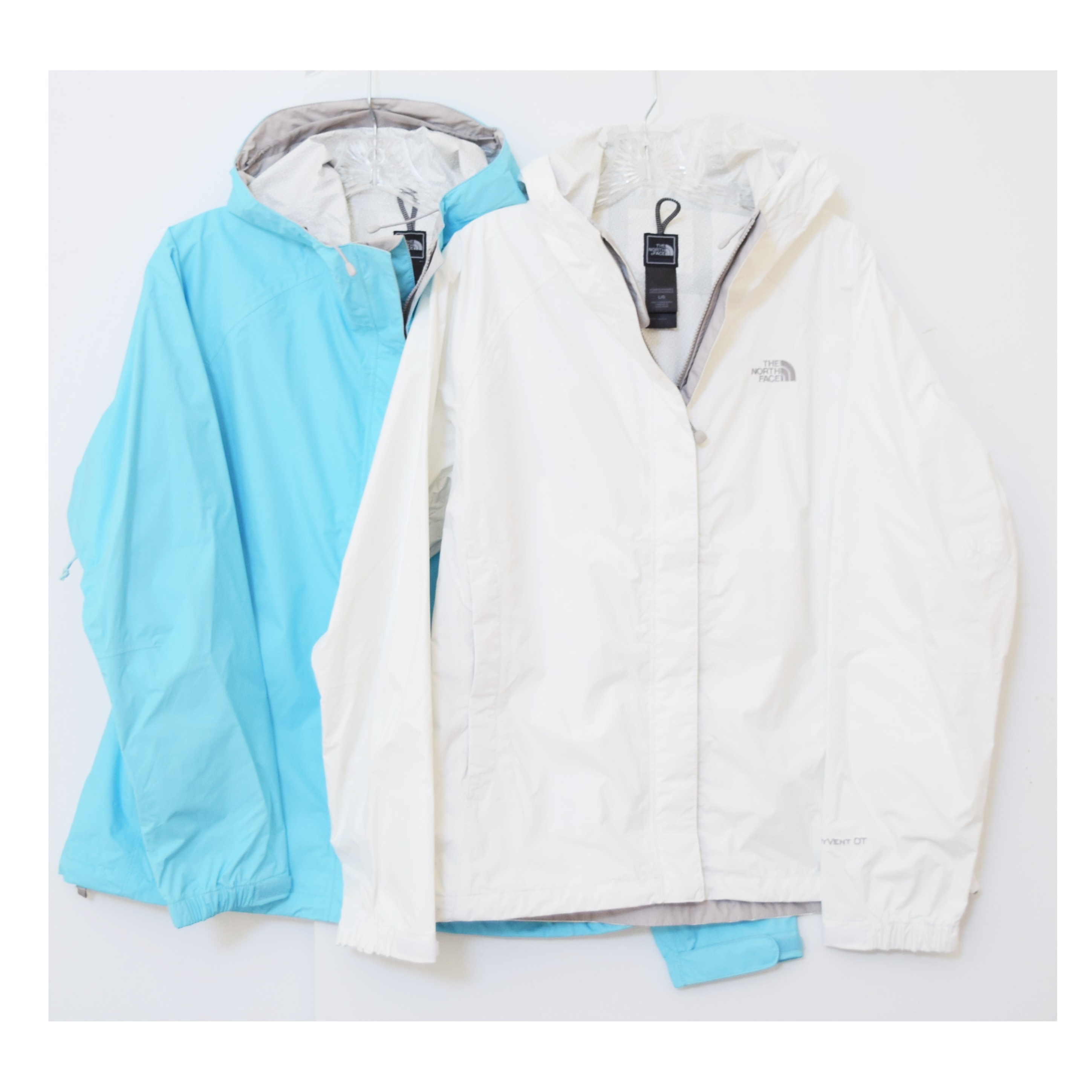 The North Face Hyvent Jackets in White and Turquoise, Size Large