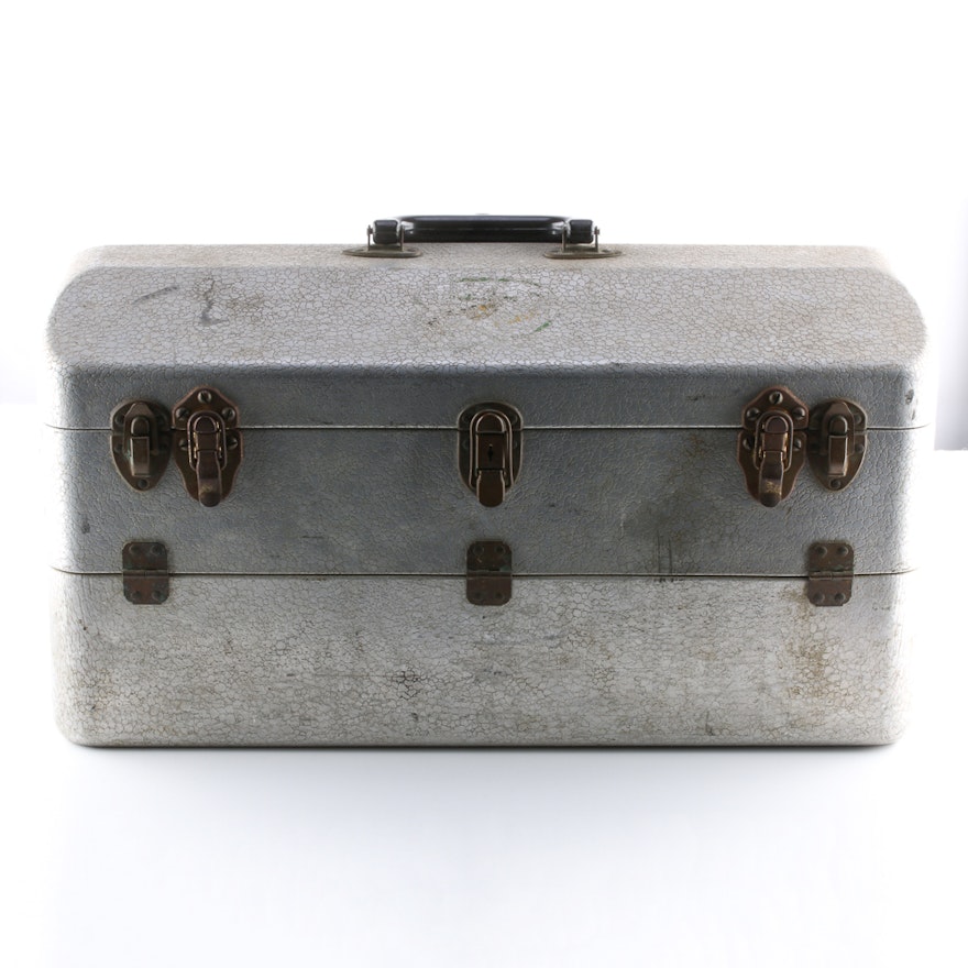 Vintage Aluminum Fishing Tackle Box with Approximately 200 Vintage Lures