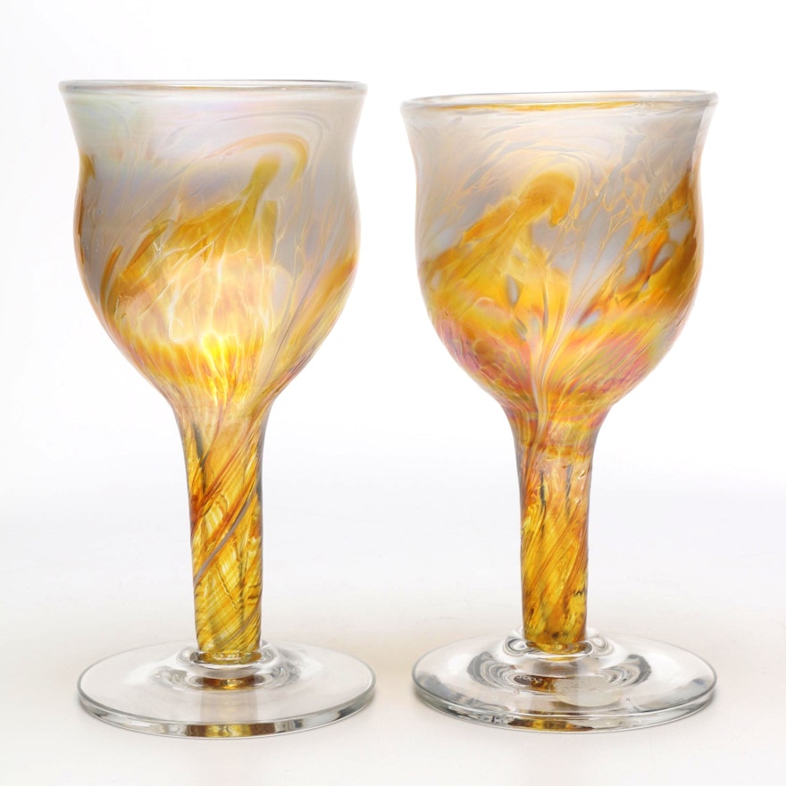2005 Buckhannon Signed  Art Glass Goblets
