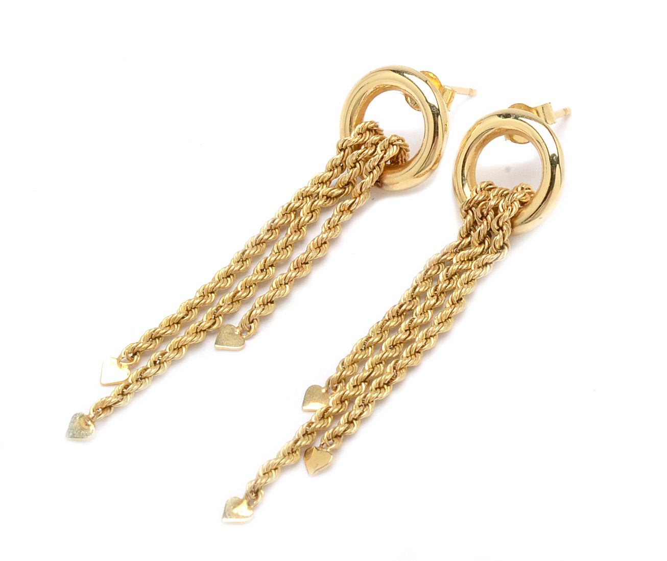 Pairing of 14K Yellow Gold Rope Chain Earrings and Bracelet