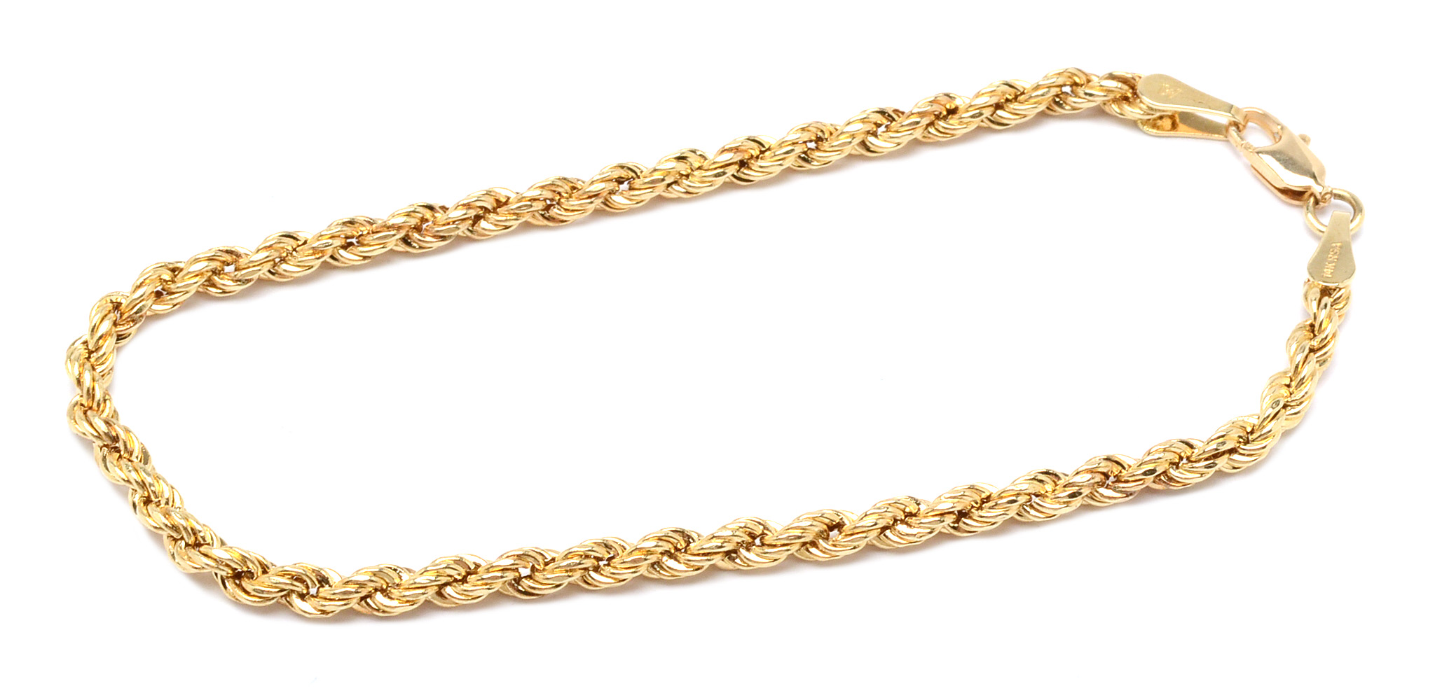 Pairing of 14K Yellow Gold Rope Chain Earrings and Bracelet