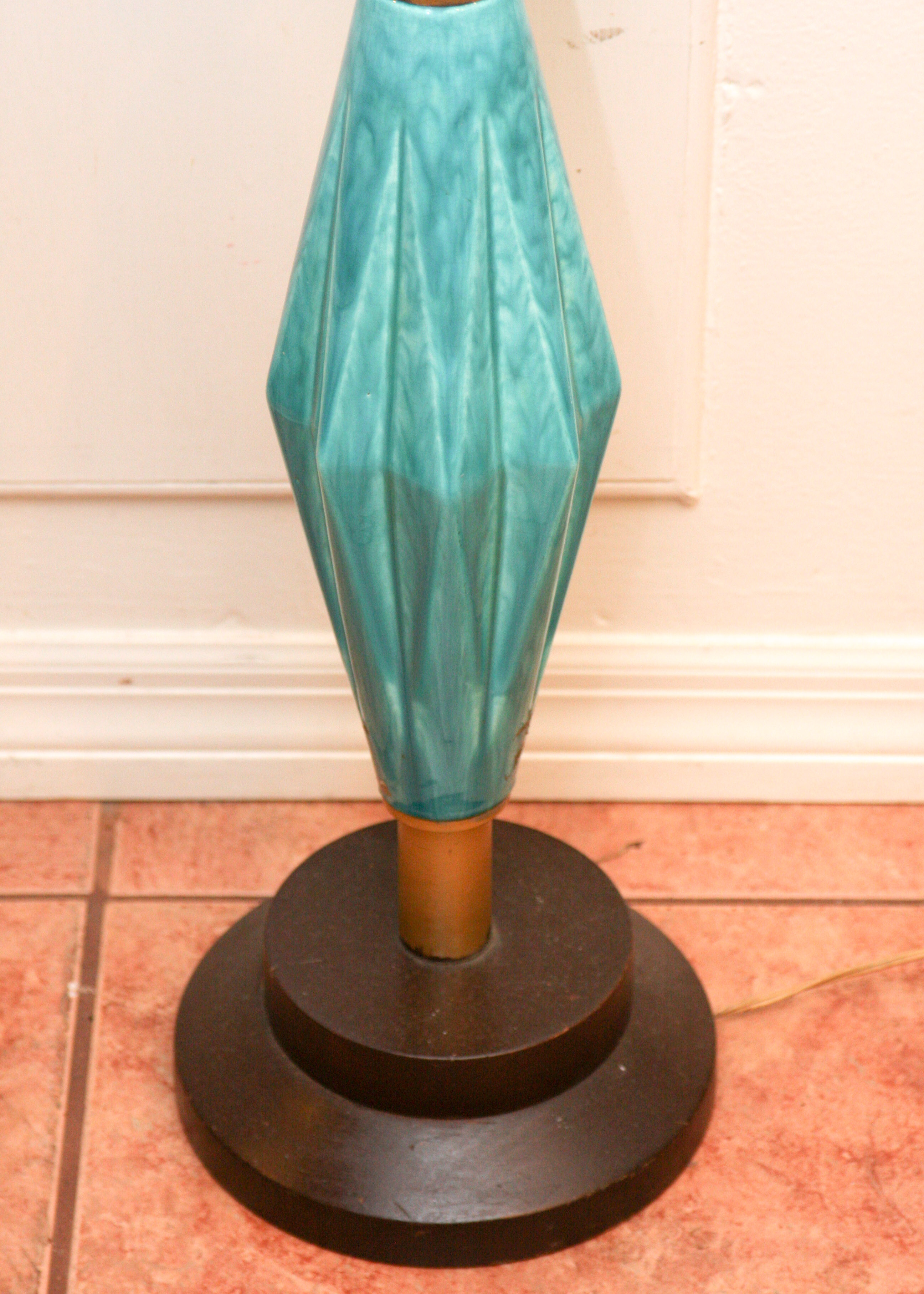 Copper Tone Floor Lamp With Teal Accents