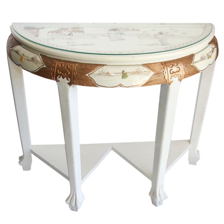 Chinese Inspired Demilune Console Table