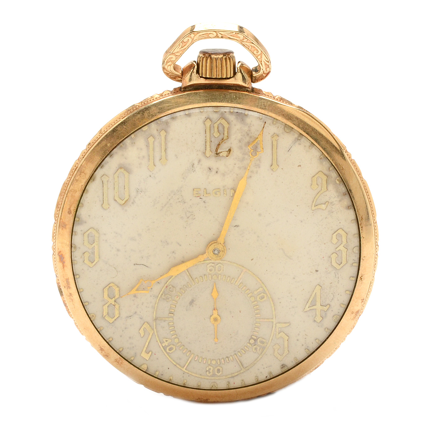 Vintage Elgin 14K Gold Filled Open Face Pocket Watch
