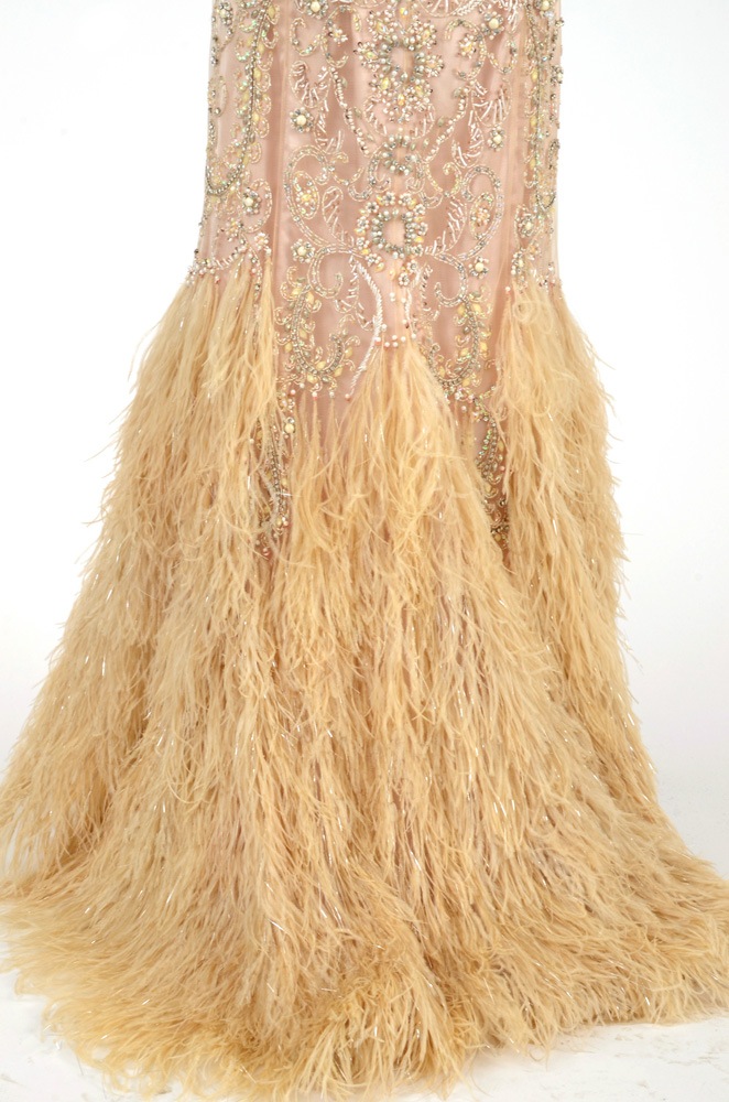 Terani Couture Beaded Gown with Ostrich Feathers