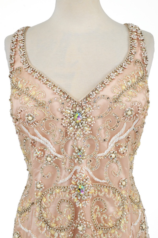 Terani Couture Beaded Gown with Ostrich Feathers