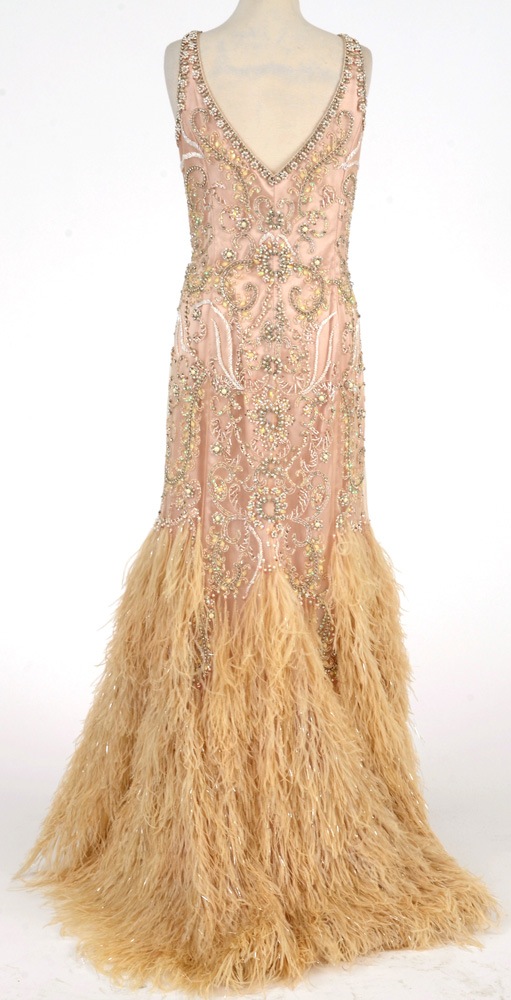 Terani Couture Beaded Gown with Ostrich Feathers