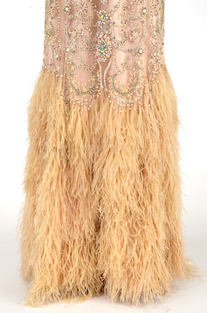 Terani Couture Beaded Gown with Ostrich Feathers