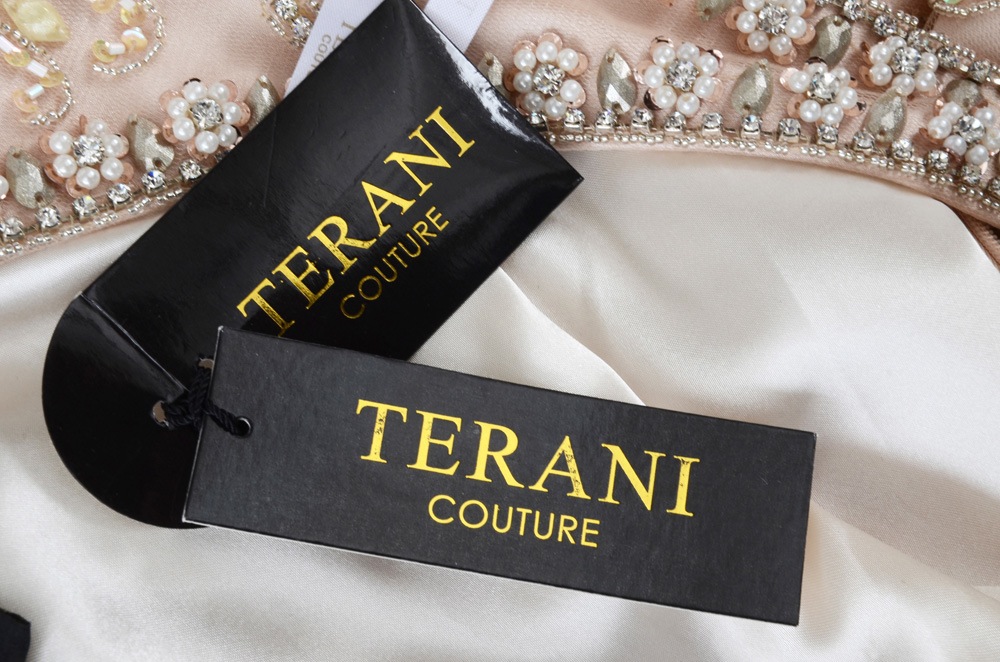 Terani Couture Beaded Gown with Ostrich Feathers