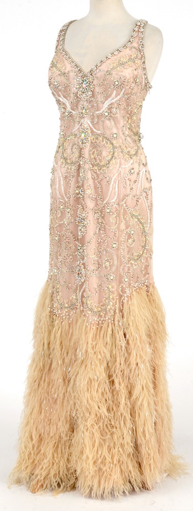 Terani Couture Beaded Gown with Ostrich Feathers