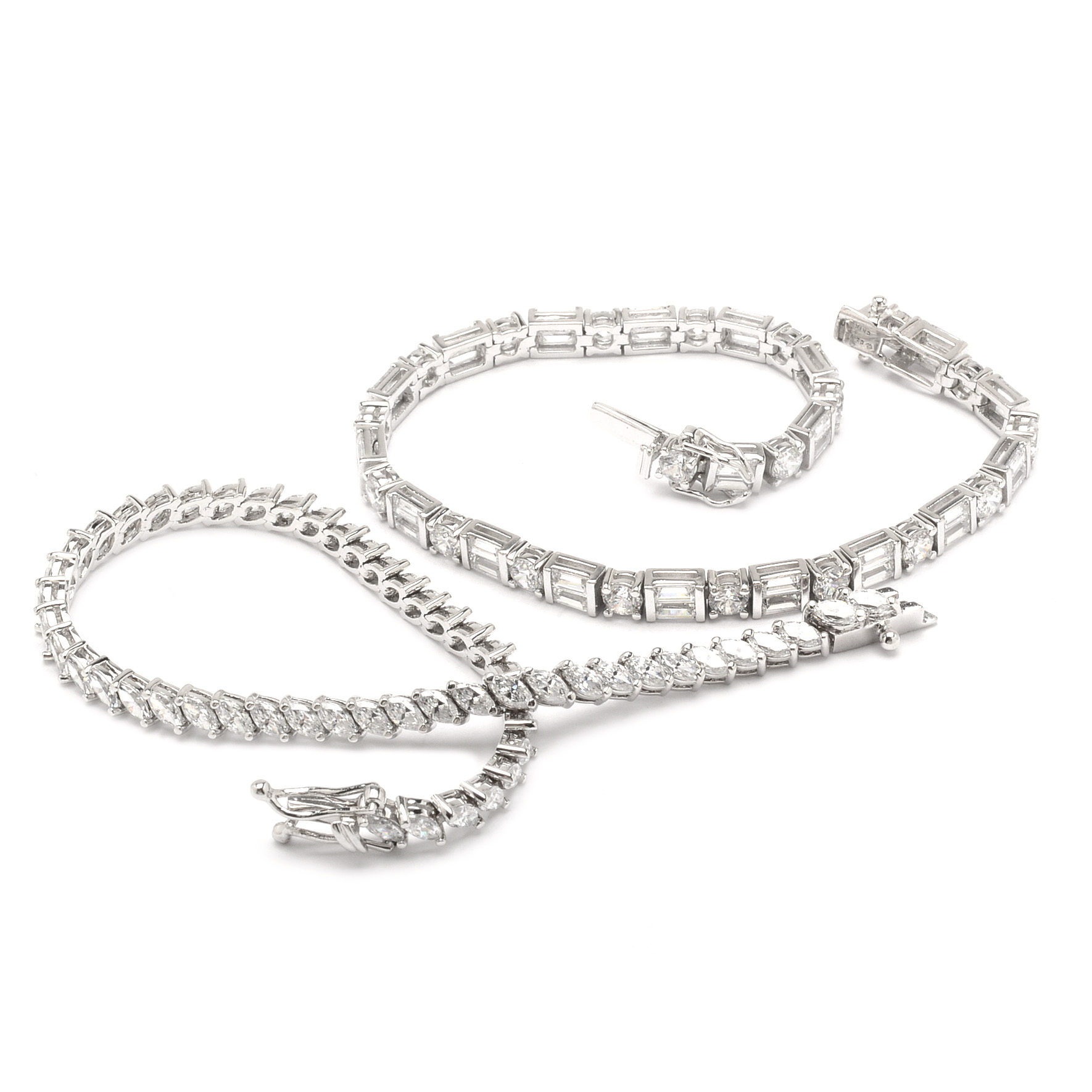 Pairing of Sterling Silver Rhinestone Tennis Bracelets