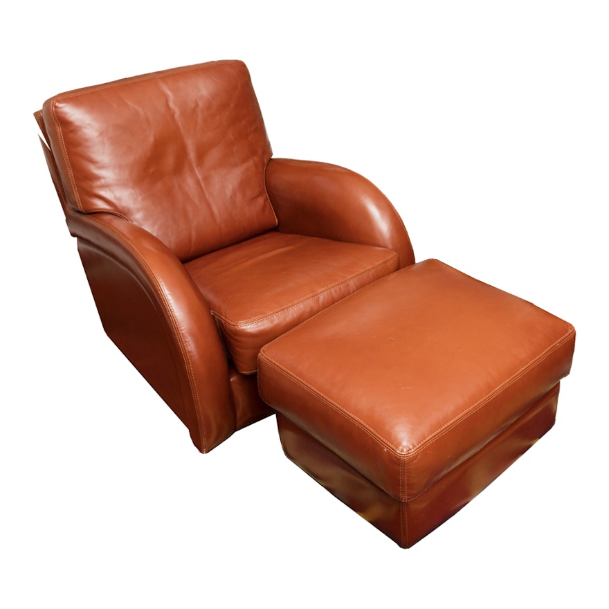 Contemporary Roche Bobois Leather Lounge Chair and Ottoman