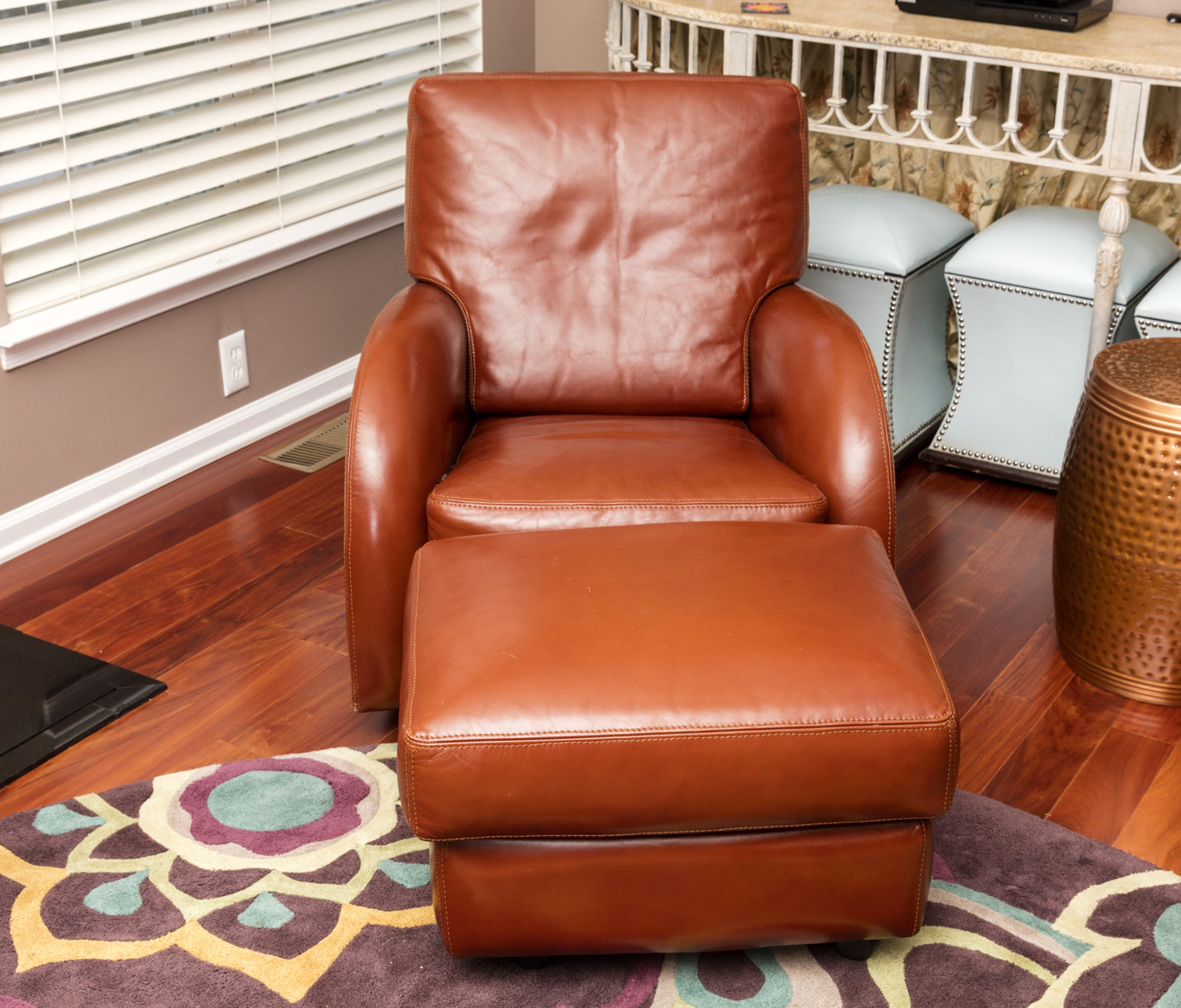 Contemporary Roche Bobois Leather Lounge Chair and Ottoman