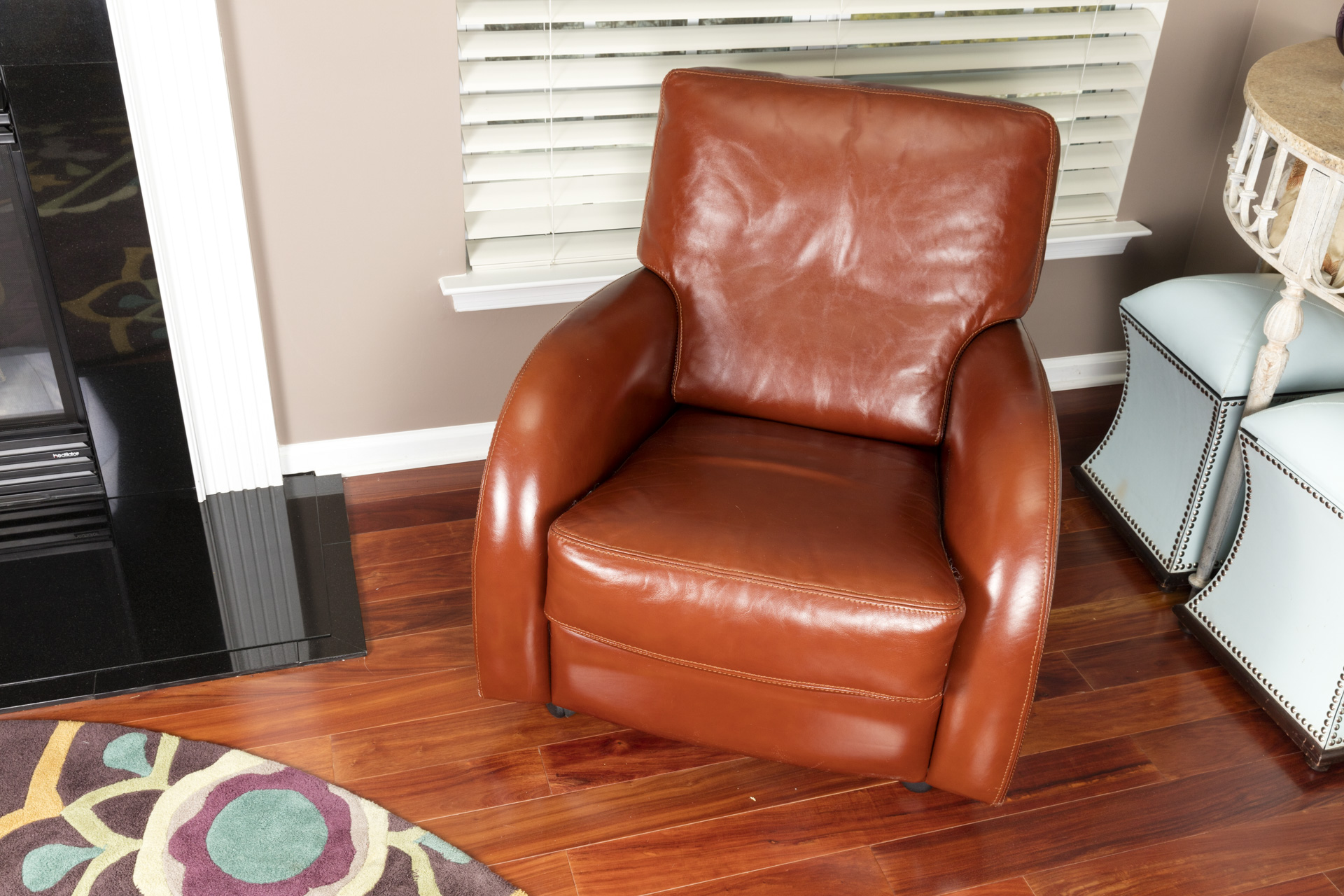 Contemporary Roche Bobois Leather Lounge Chair and Ottoman