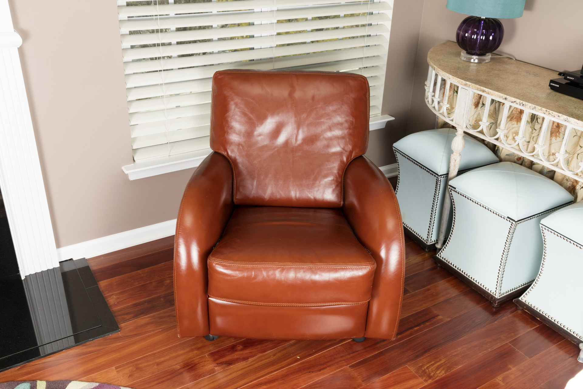 Contemporary Roche Bobois Leather Lounge Chair and Ottoman