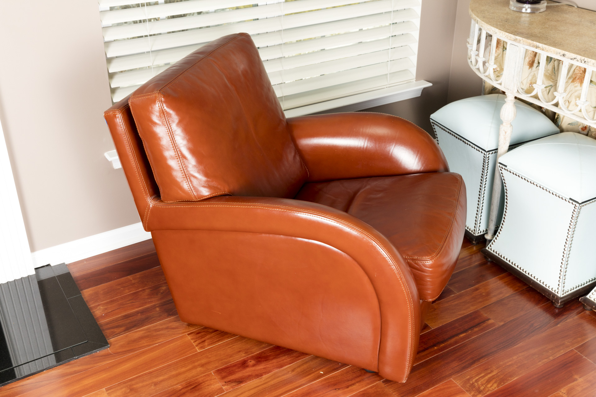 Contemporary Roche Bobois Leather Lounge Chair and Ottoman