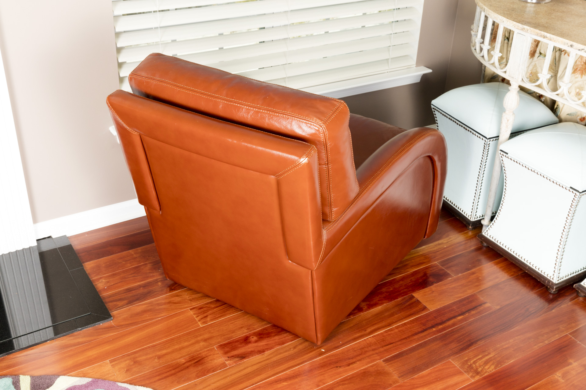 Contemporary Roche Bobois Leather Lounge Chair and Ottoman