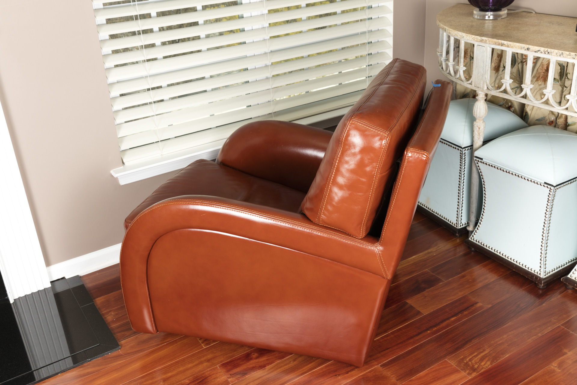 Contemporary Roche Bobois Leather Lounge Chair and Ottoman