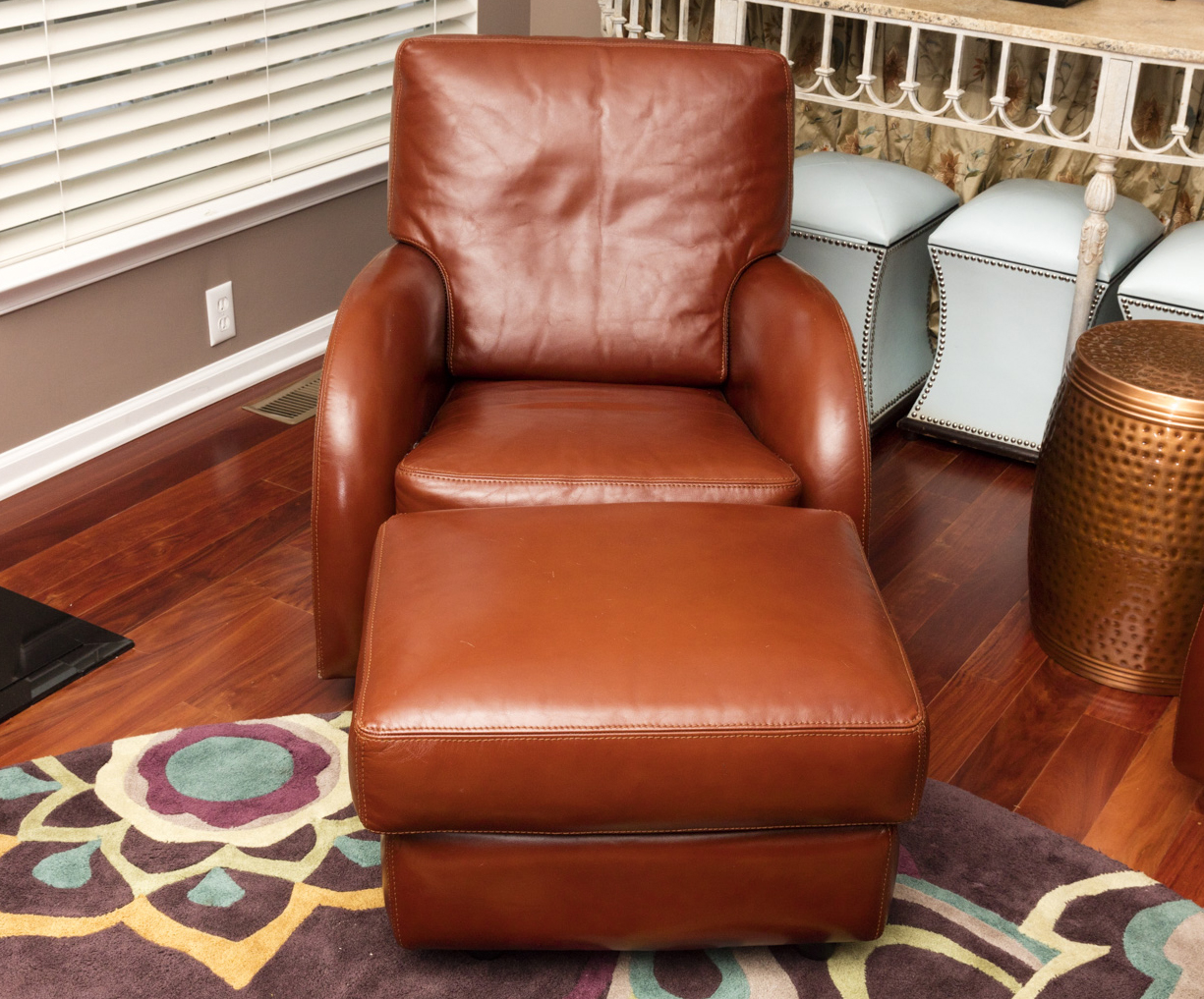 Contemporary Roche Bobois Leather Lounge Chair and Ottoman