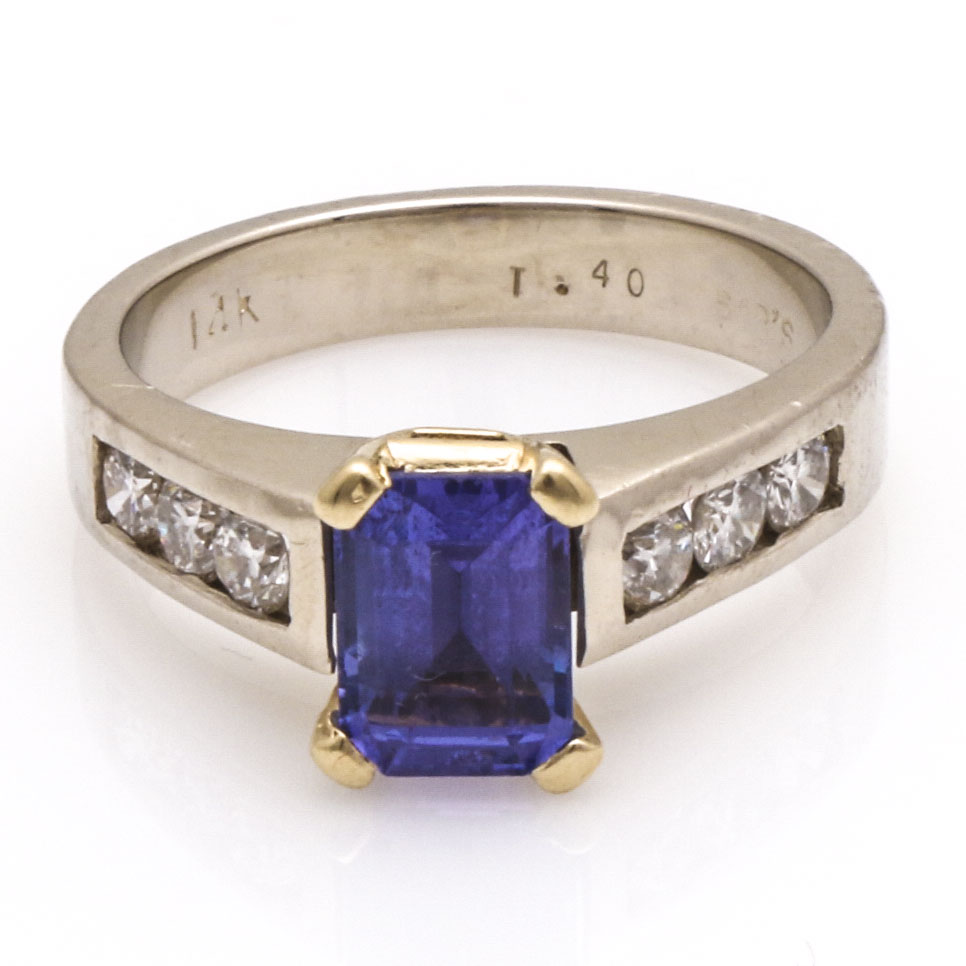 14K White Gold Tanzanite and Diamond Ring