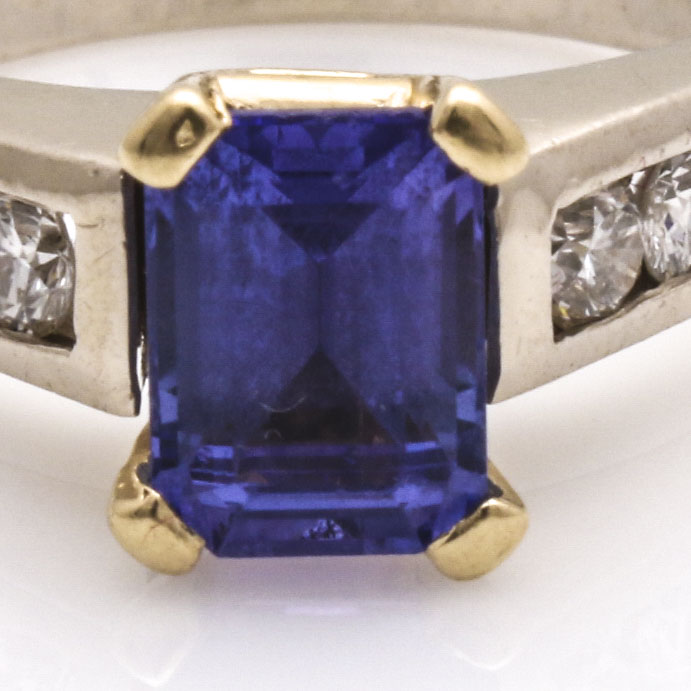 14K White Gold Tanzanite and Diamond Ring