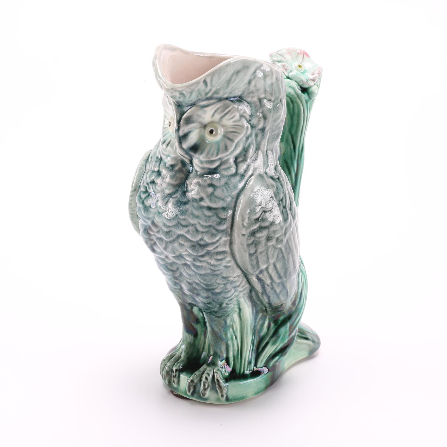 Owl Majolica Pitcher