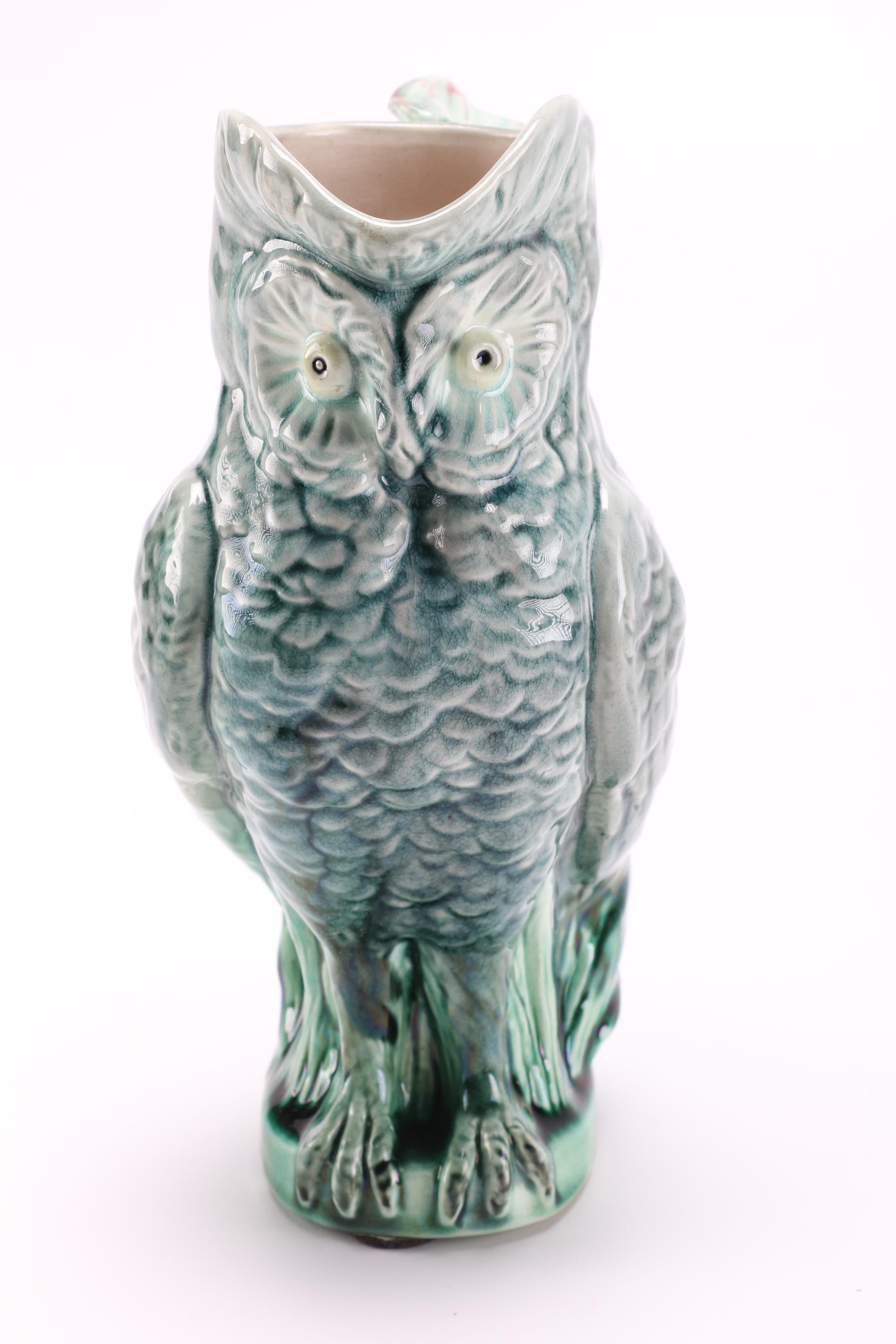 Owl Majolica Pitcher