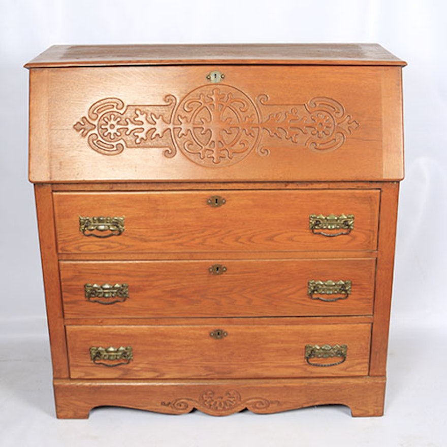 Antique Pressed Oak Secretary Desk