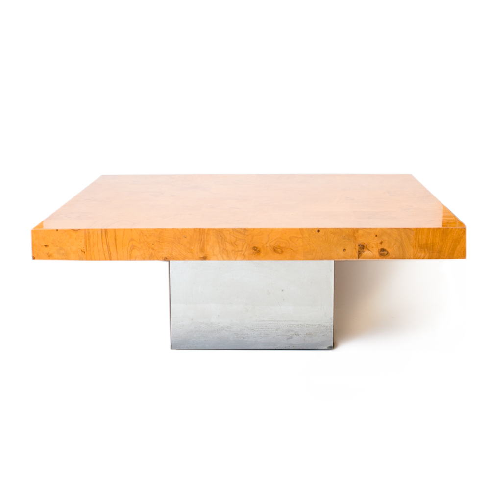 Retro Milo Baughman for Thayer Coggin Chrome Based Wooden Coffee Table