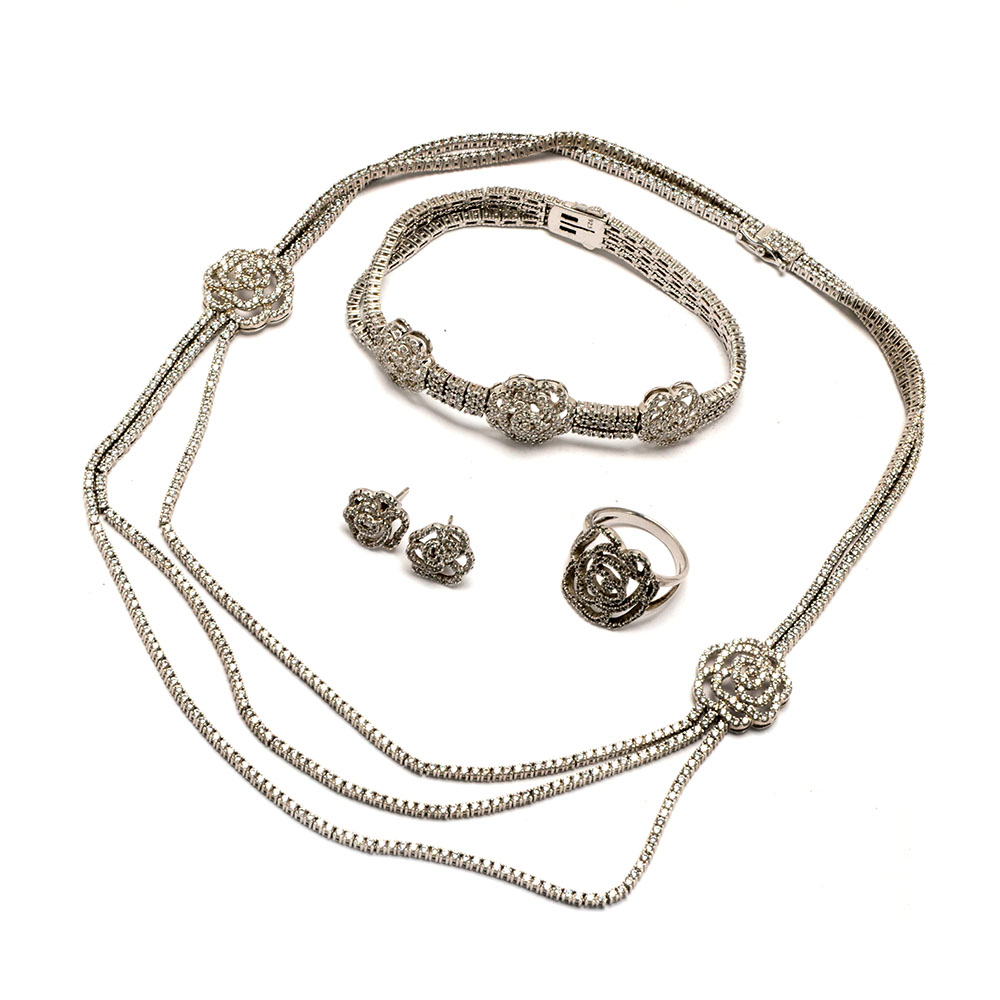 Sterling Silver Rhinestone Parure Jewelry Set