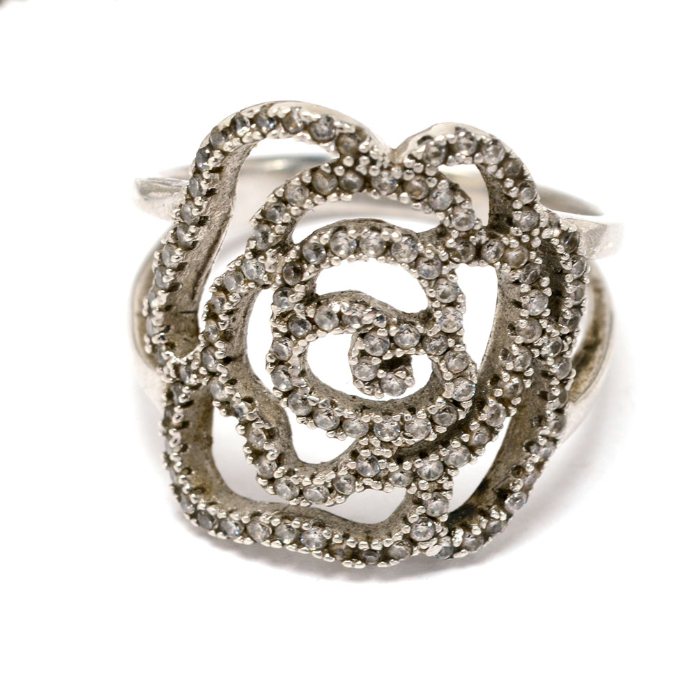 Sterling Silver Rhinestone Parure Jewelry Set