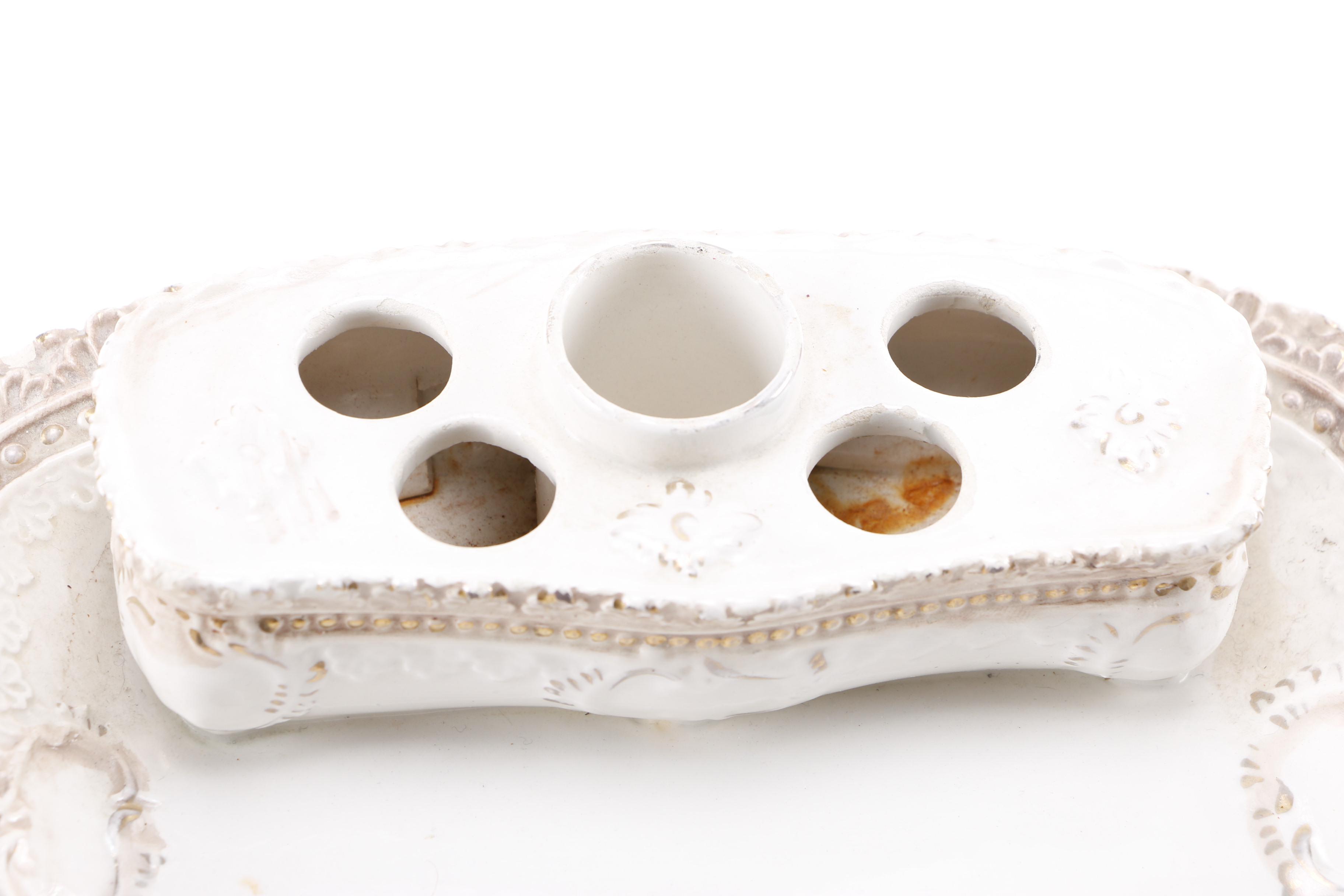 Italian Porcelain Inkwell and French Aladine Pen