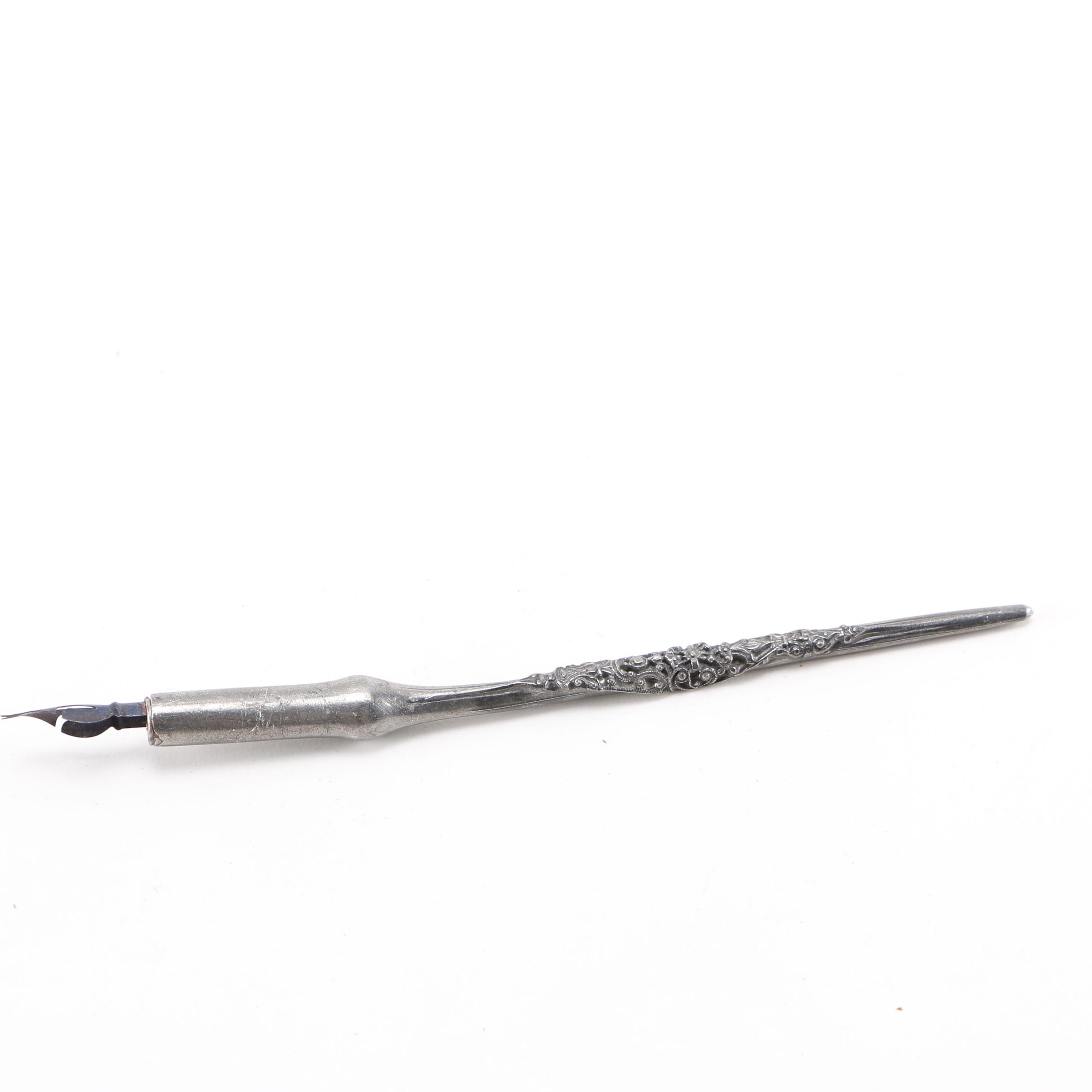 Italian Porcelain Inkwell and French Aladine Pen