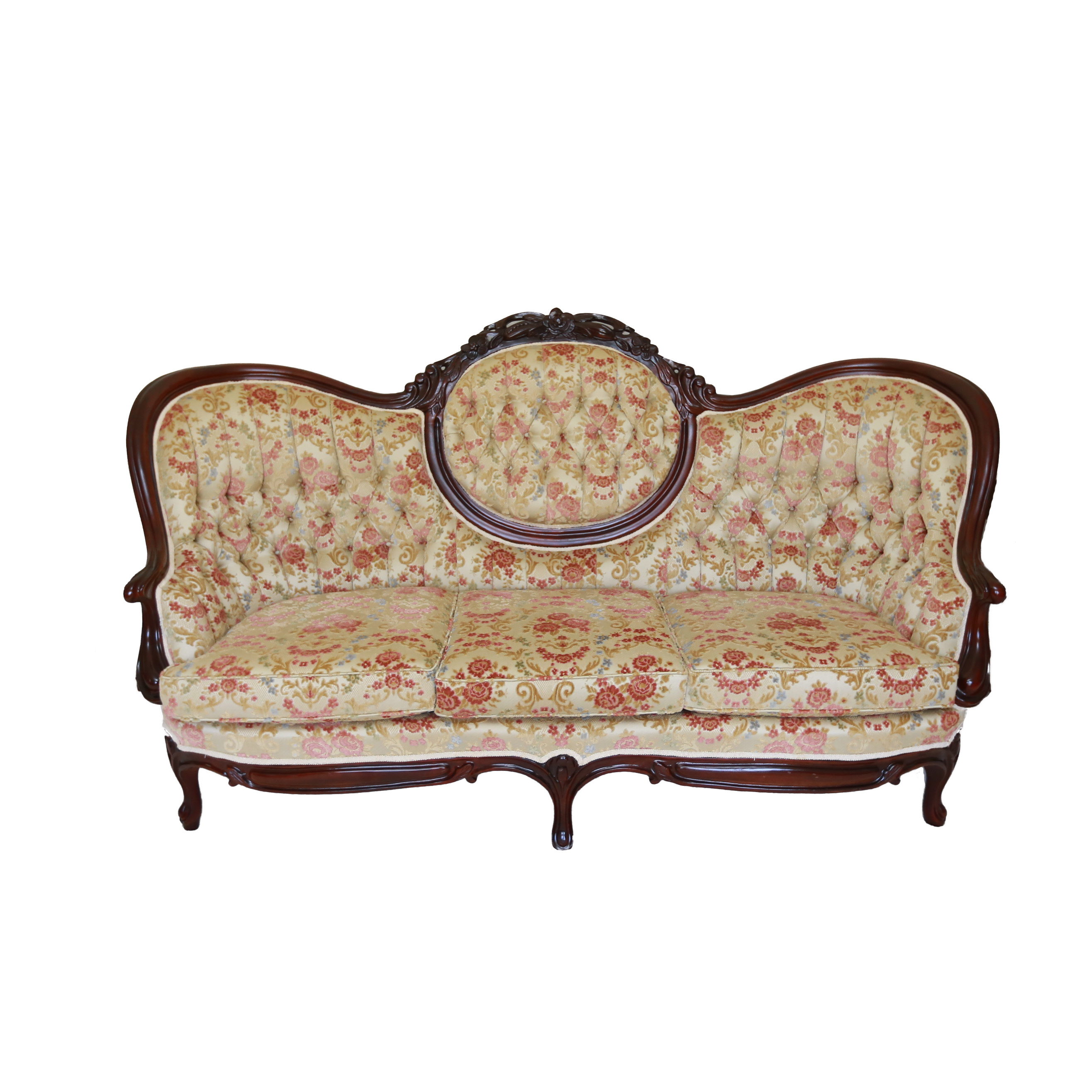 Carlton McLendon Victorian Style Upholstered Wing Back Sofa