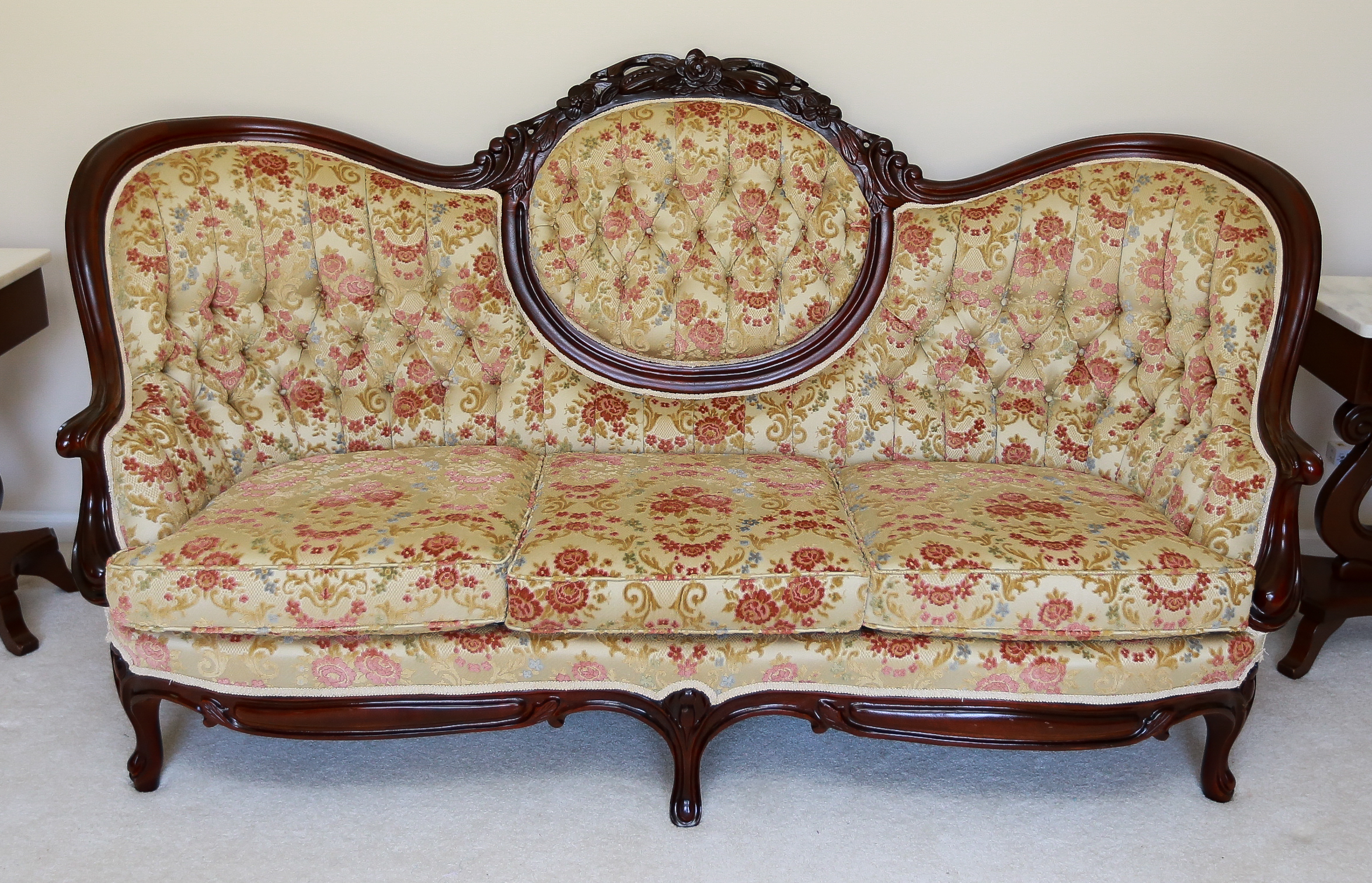 Carlton McLendon Victorian Style Upholstered Wing Back Sofa