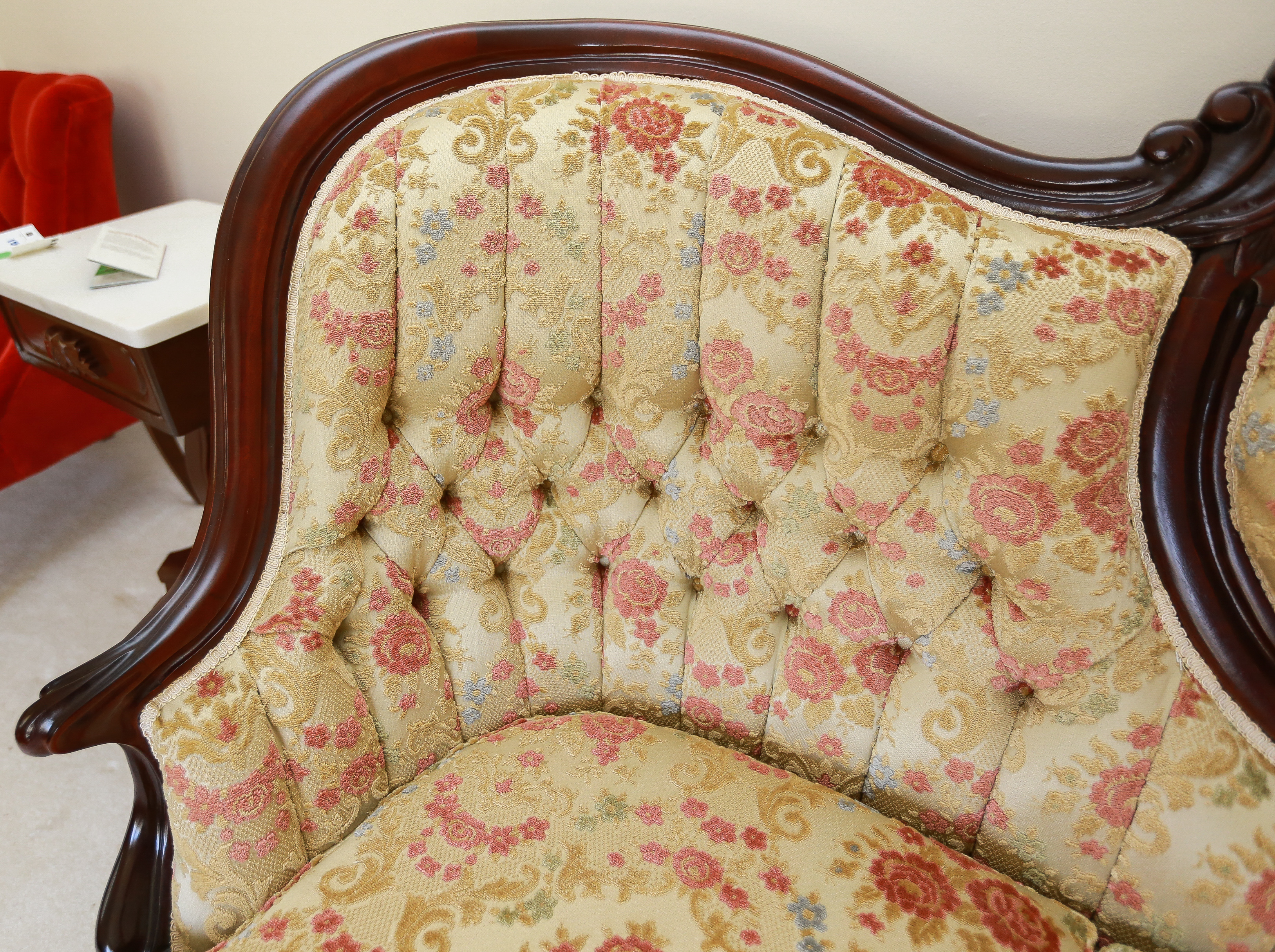 Carlton McLendon Victorian Style Upholstered Wing Back Sofa