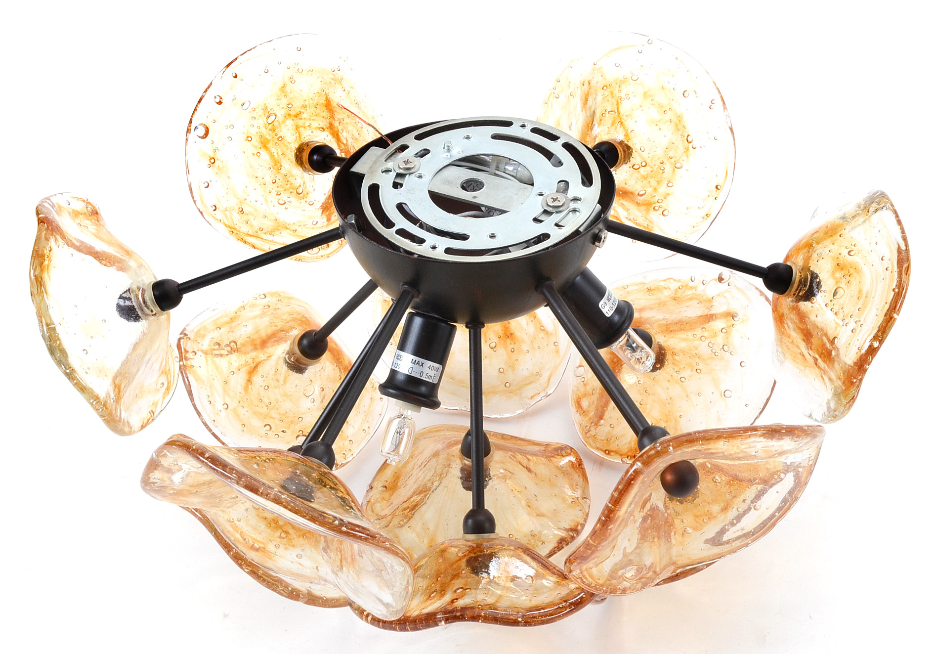 Hand-blown Amber Murano Glass Ceiling Light