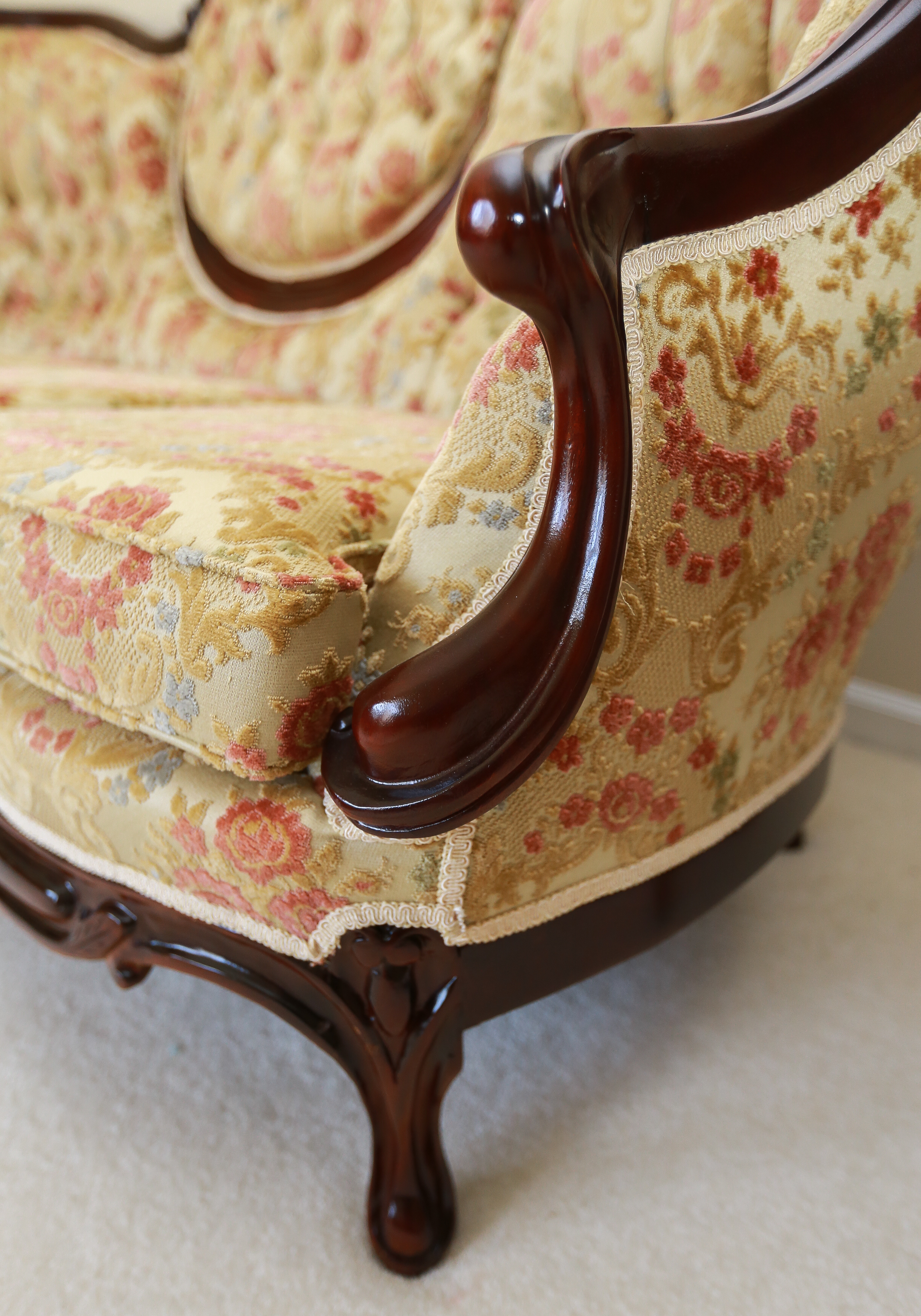 Carlton McLendon Victorian Style Upholstered Wing Back Sofa