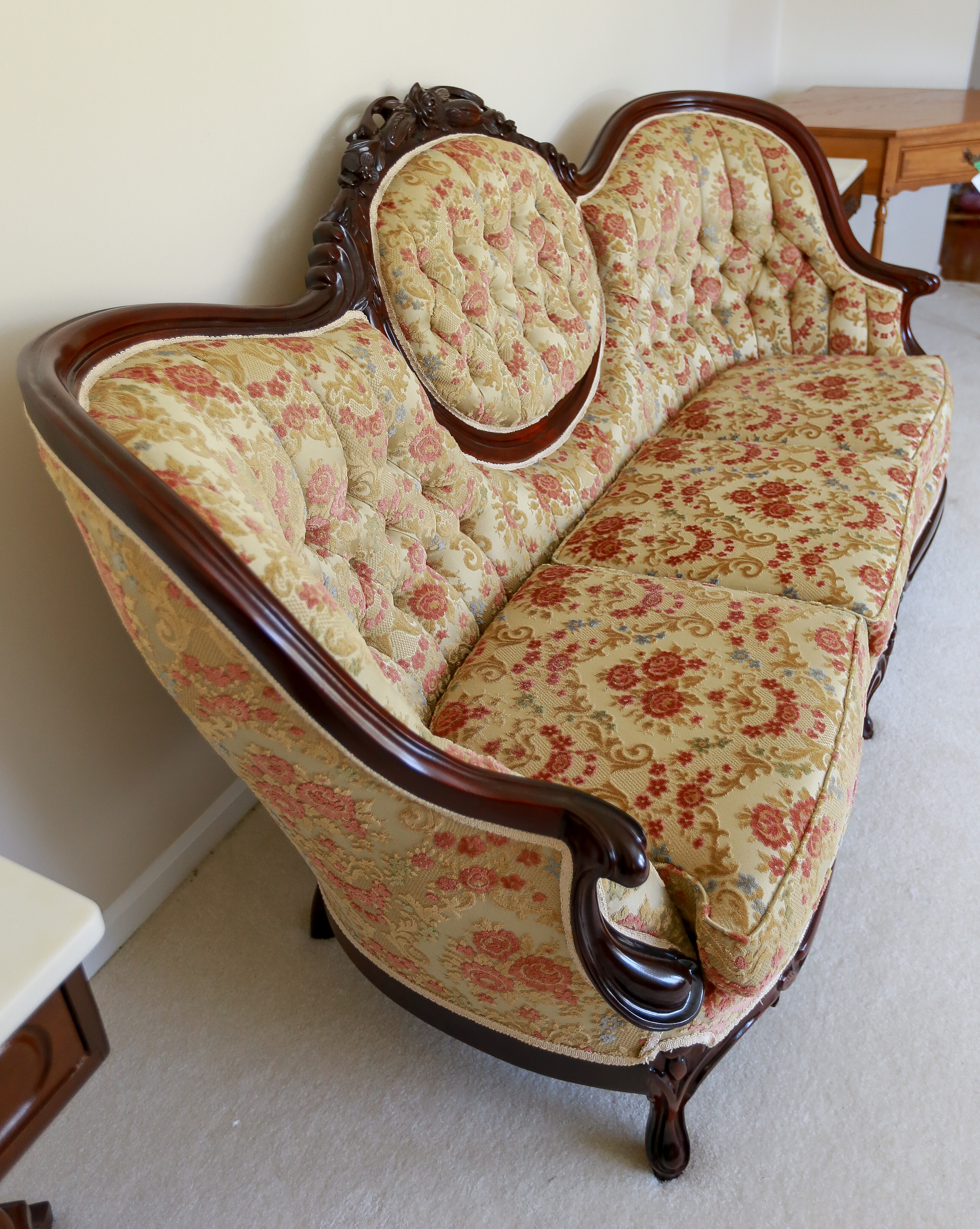 Carlton McLendon Victorian Style Upholstered Wing Back Sofa