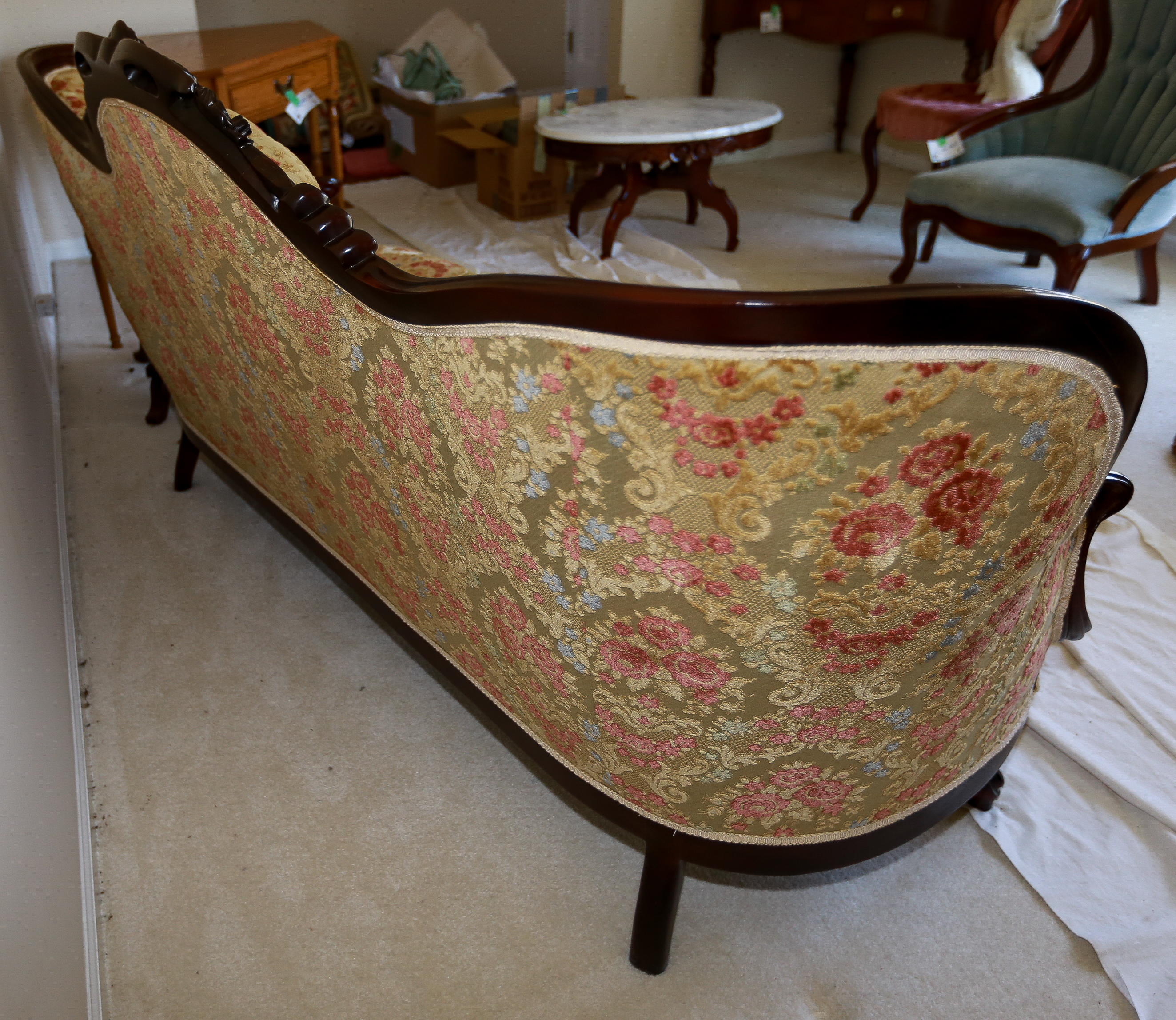 Carlton McLendon Victorian Style Upholstered Wing Back Sofa