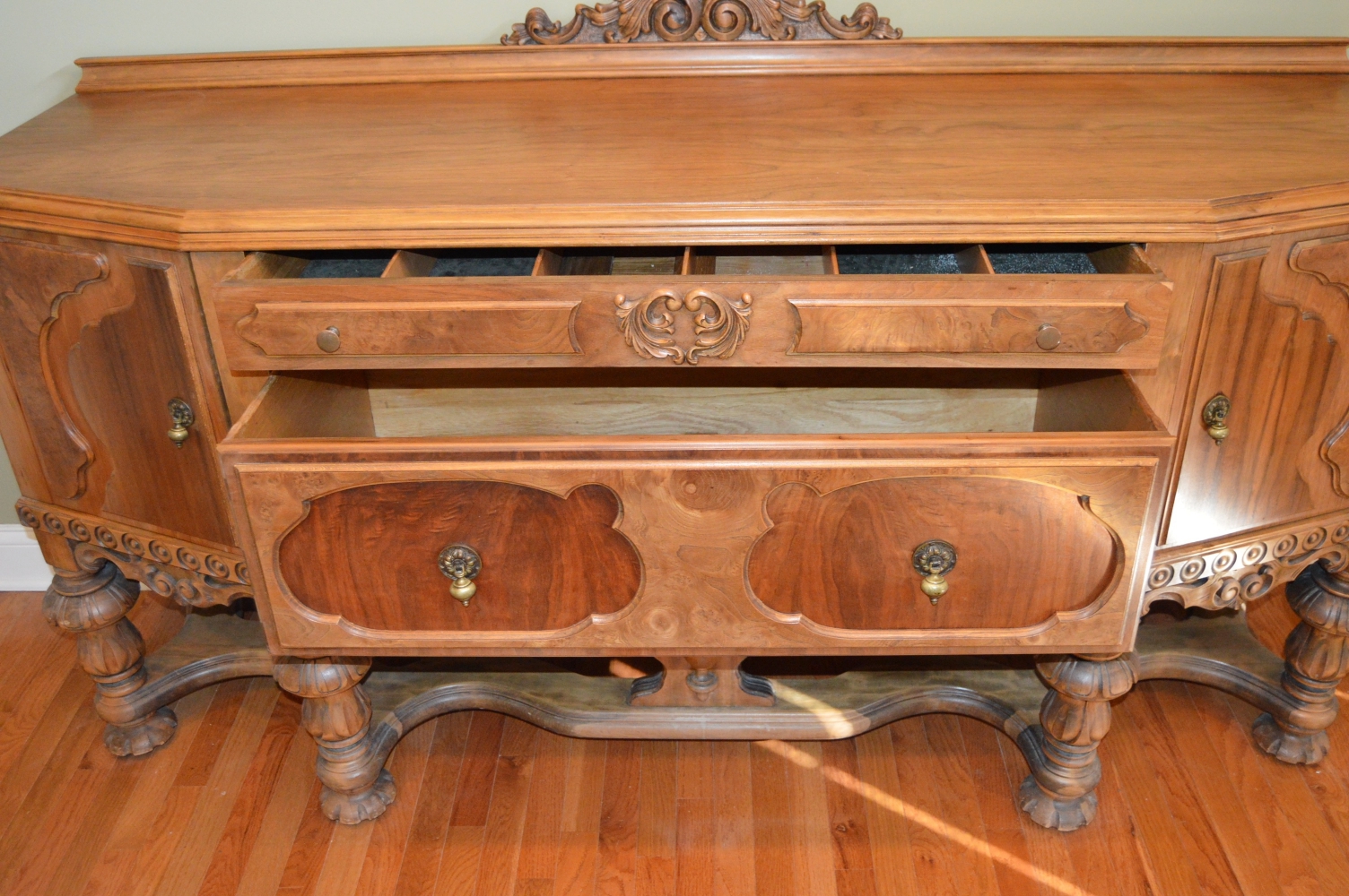 Vintage Eastlake Walnut Buffet by H.E. Shaw